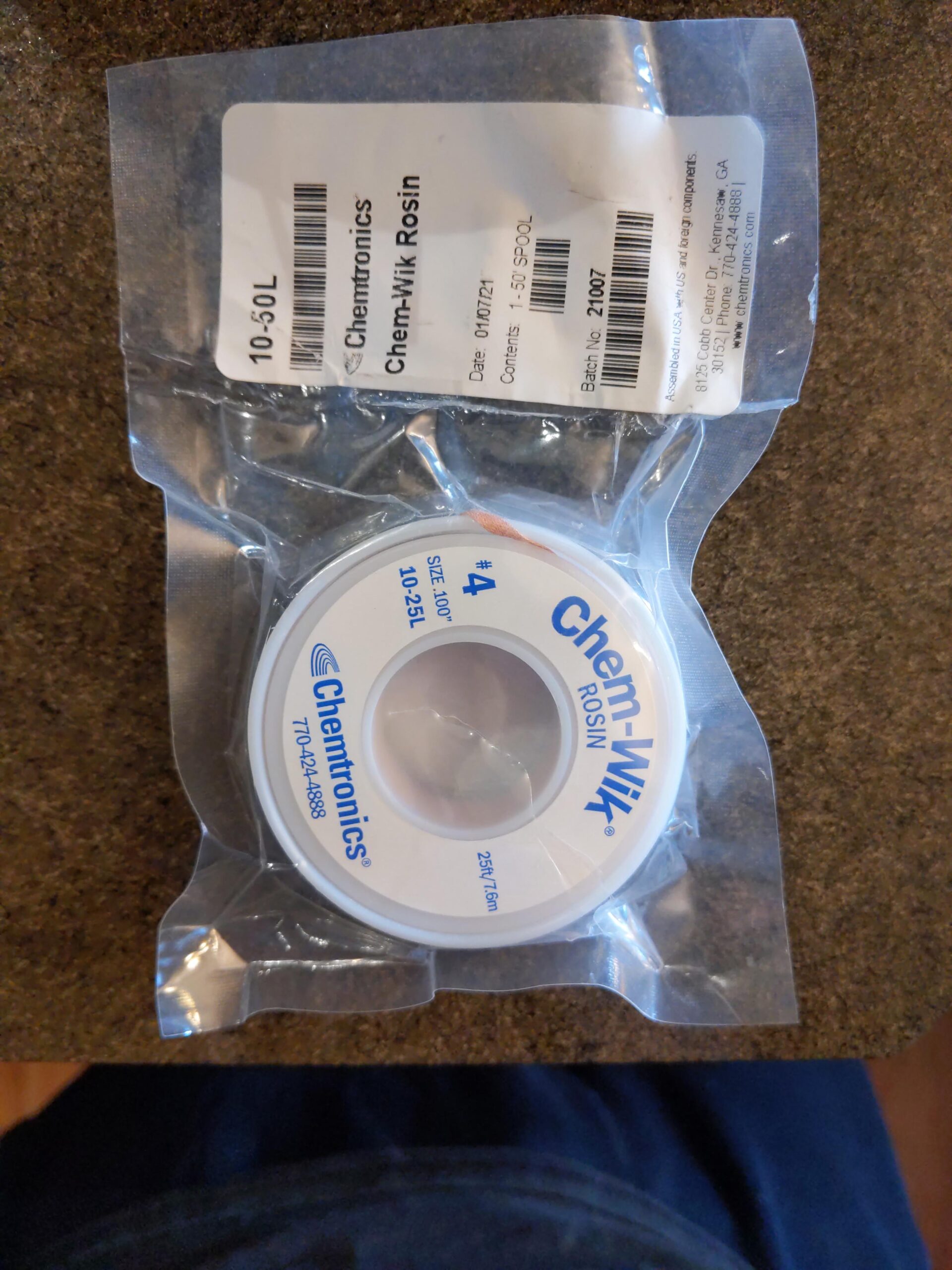 Chemtronics Desoldering Braid, Chem-Wik, Rosin, 10-50L 0.10