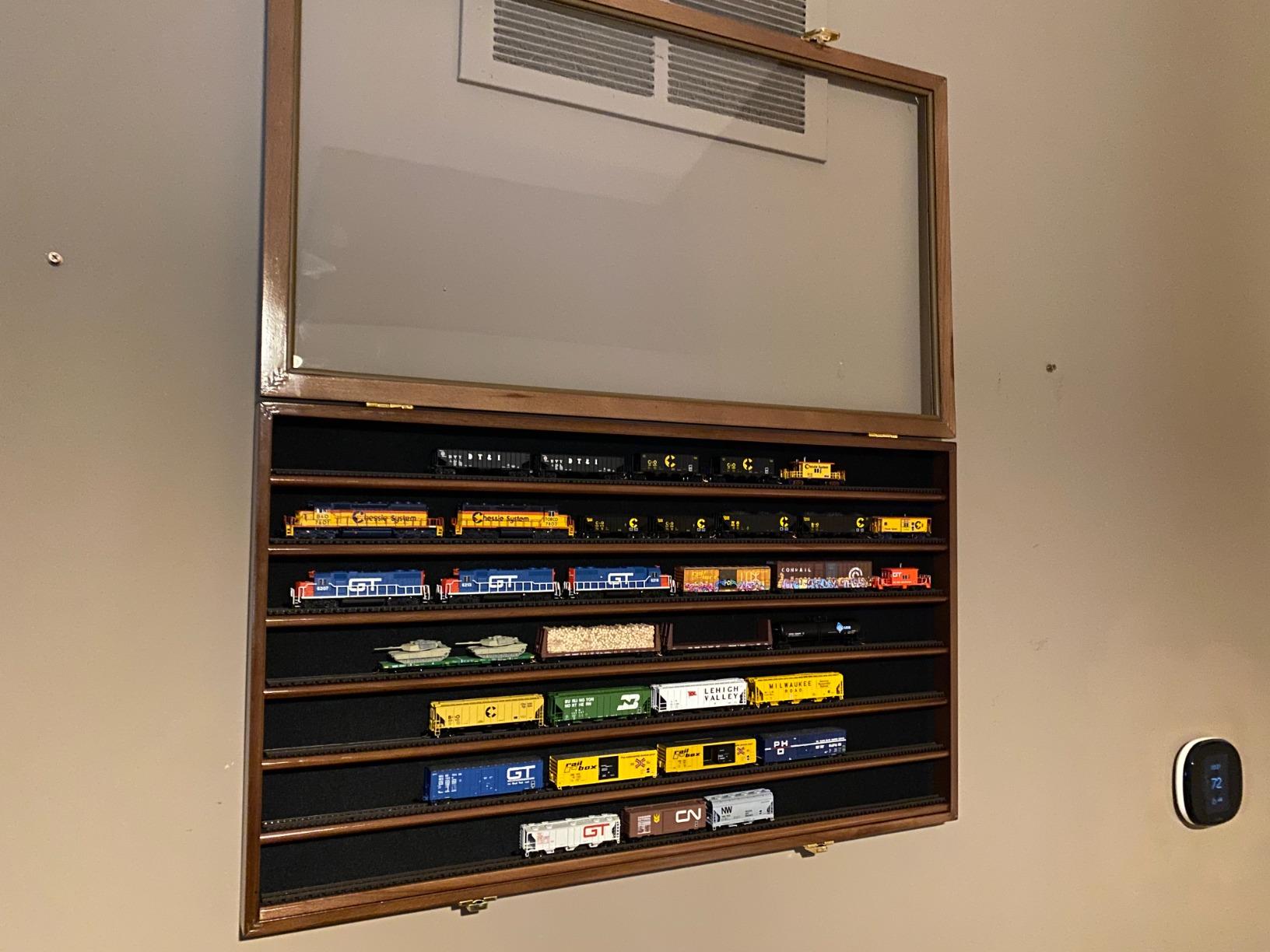sfDisplay.com,LLC. N Scale Train Model Trains Display Case Cabinet Wall Rack w/ 98% UV Lockable - Cherry customer photo 1