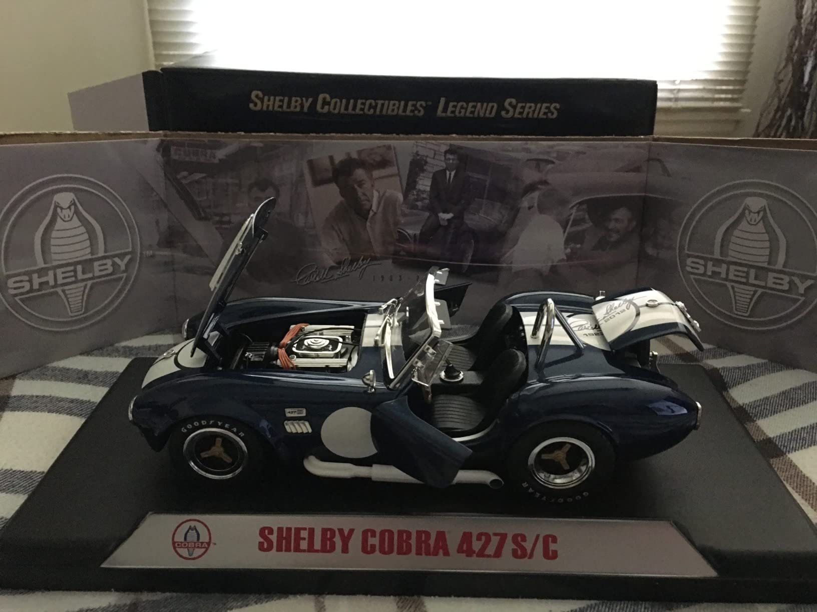 1965 Shelby Cobra 427 S/C Dark Blue Metallic with White Stripes with Printed Carroll Shelby's Signature on The Trunk 1/18 Diecast Model Car customer photo 1