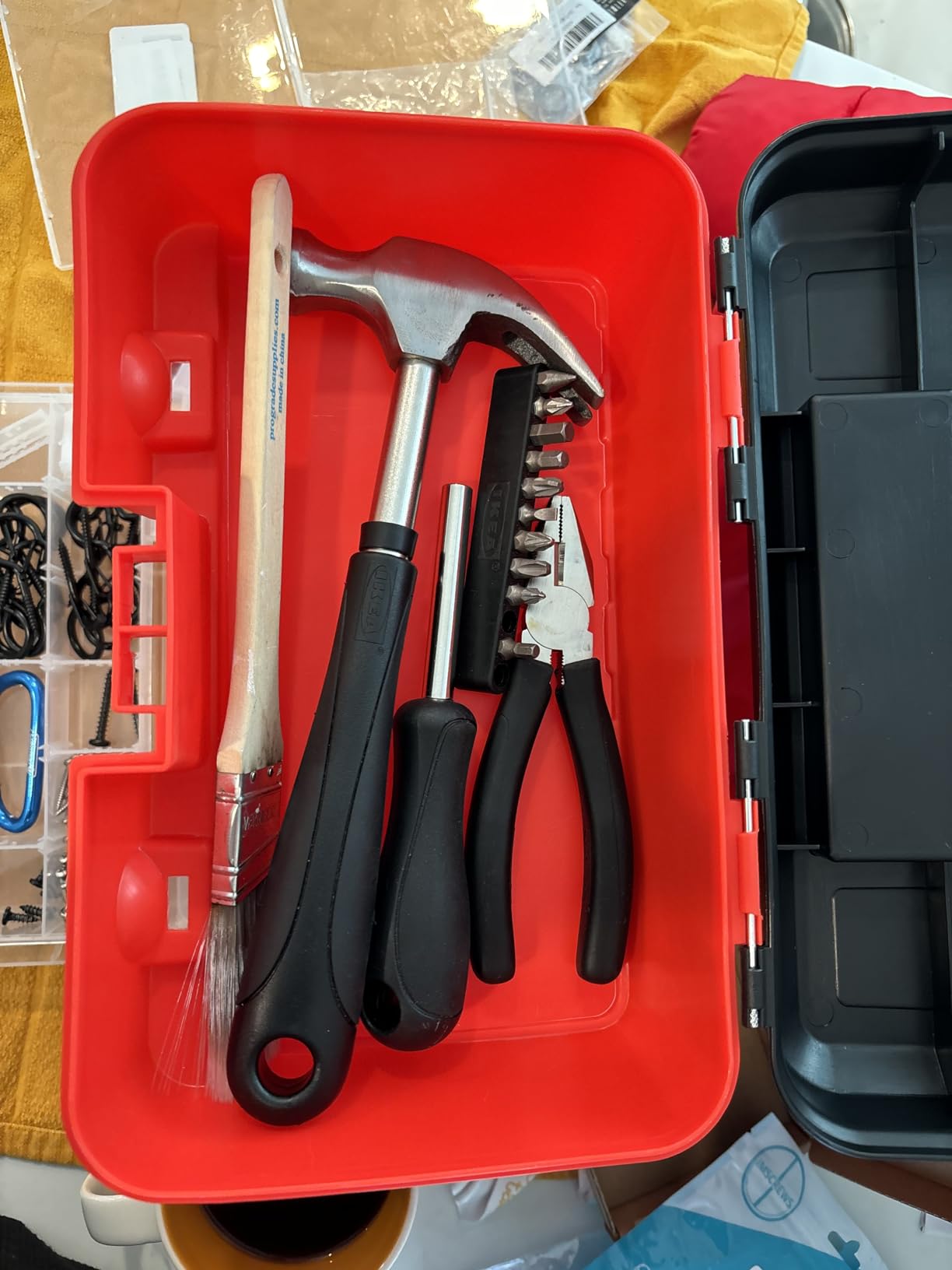 Portable Tool Storage Box - Small Parts Organizer with 4 Multi-Compartment Trays for Fishing Tackle, Hand Tools, or Craft Supplies by Stalwart (Red) customer photo 2