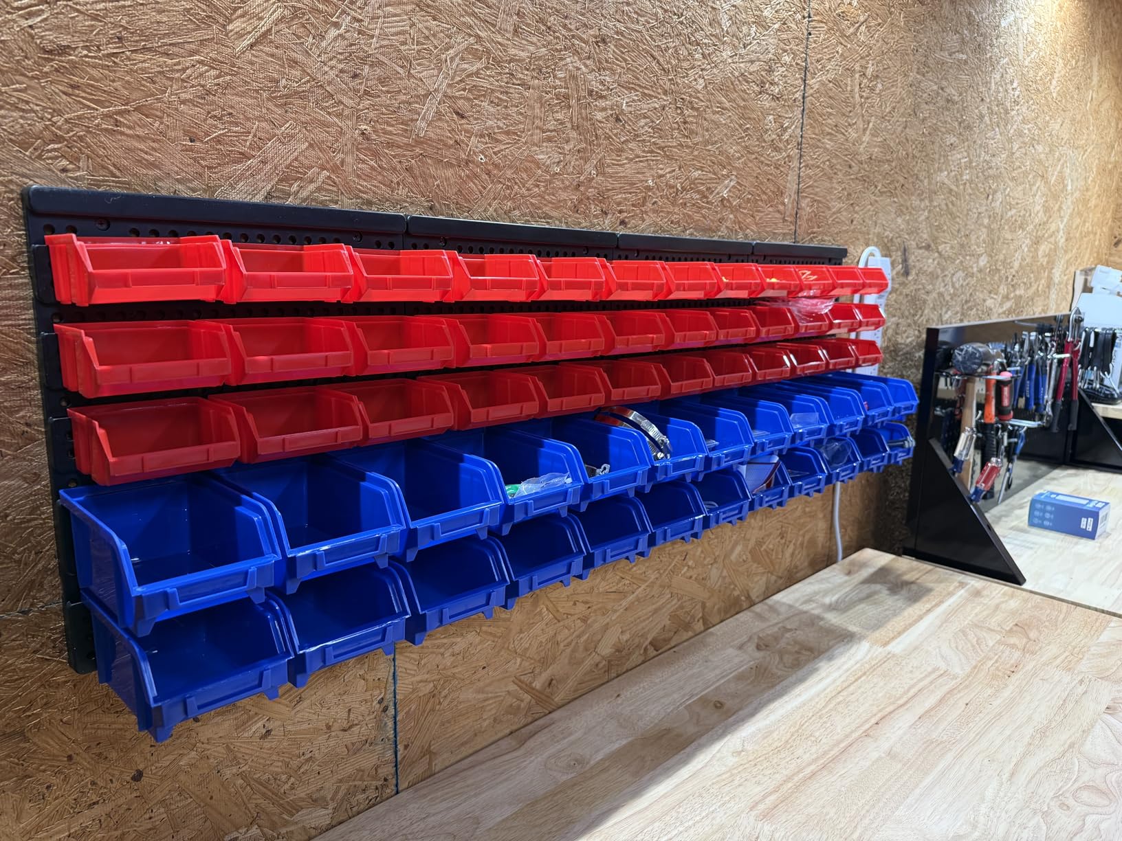 MaxWorks Wall Mount Storage Rack 30 Bin Heavy-Duty Organizer for Nuts Bolts Screws Nails Beads Buttons and Small Parts for Garage Home and Workshop Blue and Red Bins (80694) customer photo 1