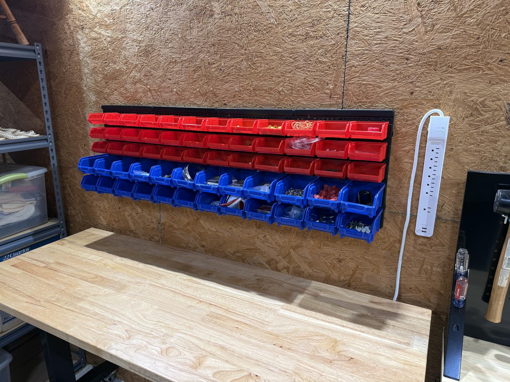 MaxWorks Wall Mount Storage Rack 30 Bin Heavy-Duty Organizer for Nuts Bolts Screws Nails Beads Buttons and Small Parts for Garage Home and Workshop Blue and Red Bins (80694) customer photo 2