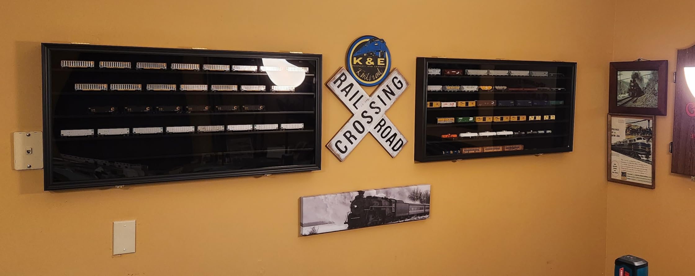 HO Scale Model Train Display Case Rack Wall Cabinet Wall Shelves Compatible with Hot Small Car Wheels 1:64 and 1:43 Scale Toy Cars w/98% UV Protection- Lockable (Black Finish) customer photo 1