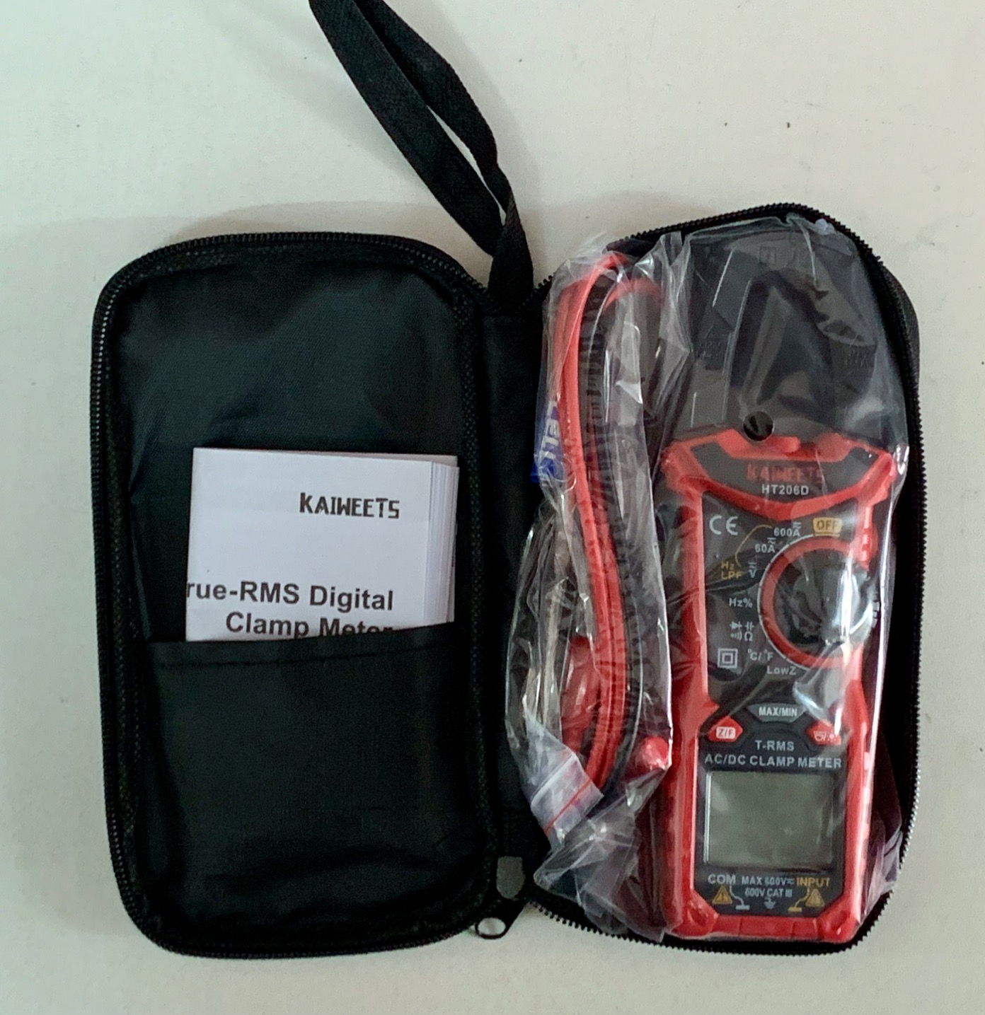 KAIWEETS HT206D Digital Clamp Meter T-RMS 6000 Counts, Multimeter Voltage Tester Auto-ranging, Measures Current Voltage Temperature Capacitance Resistance Diodes Continuity Duty-Cycle (AC/DC Current) customer photo 1