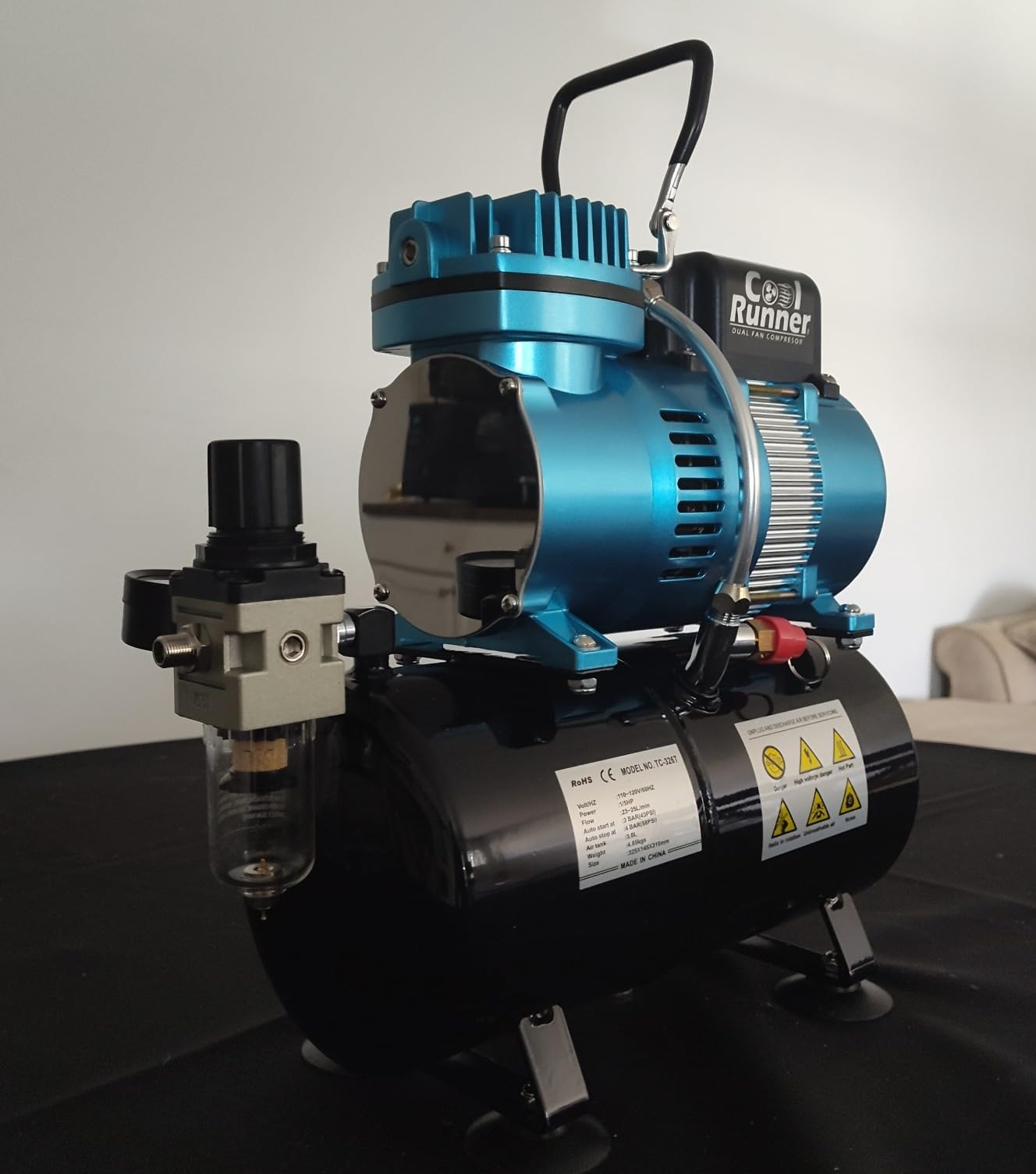 Master Airbrush 1/5 HP Cool Runner II Dual Fan Tank Air Compressor Kit Model TC-326T - Professional Single-Piston with 2 Cooling Fans, Runs Longer Without Overheating - Regulator Water Trap, Holder customer photo 2