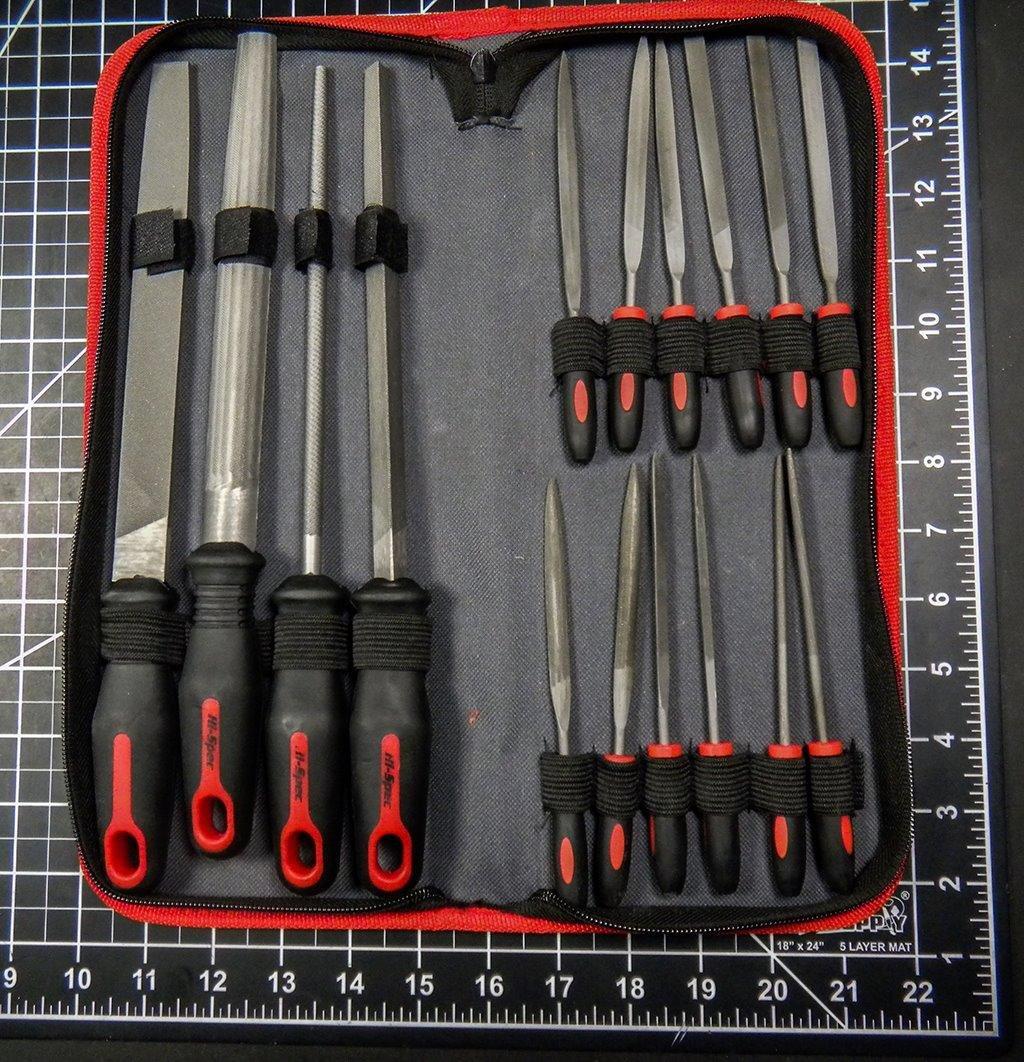 Hi-Spec 17 Piece Metal Hand & Needle File Tool Kit Set. Large & Small Mini T12 Carbon Steel Flat, Half-Round, Round & Triangle Files. Complete in a Zipper Case with a Brush customer photo 1