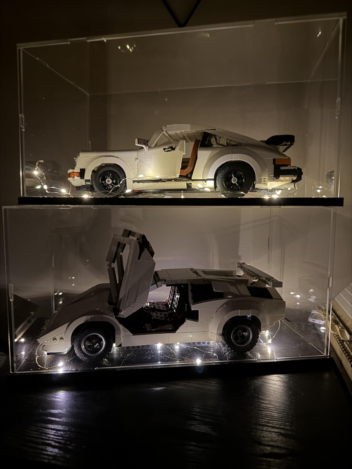 Thickened Clear Acrylic Display Case for Lego Collectibles 1/18 Rc Car, Transparent Box Dustproof with Light, Black Inside customer photo 2