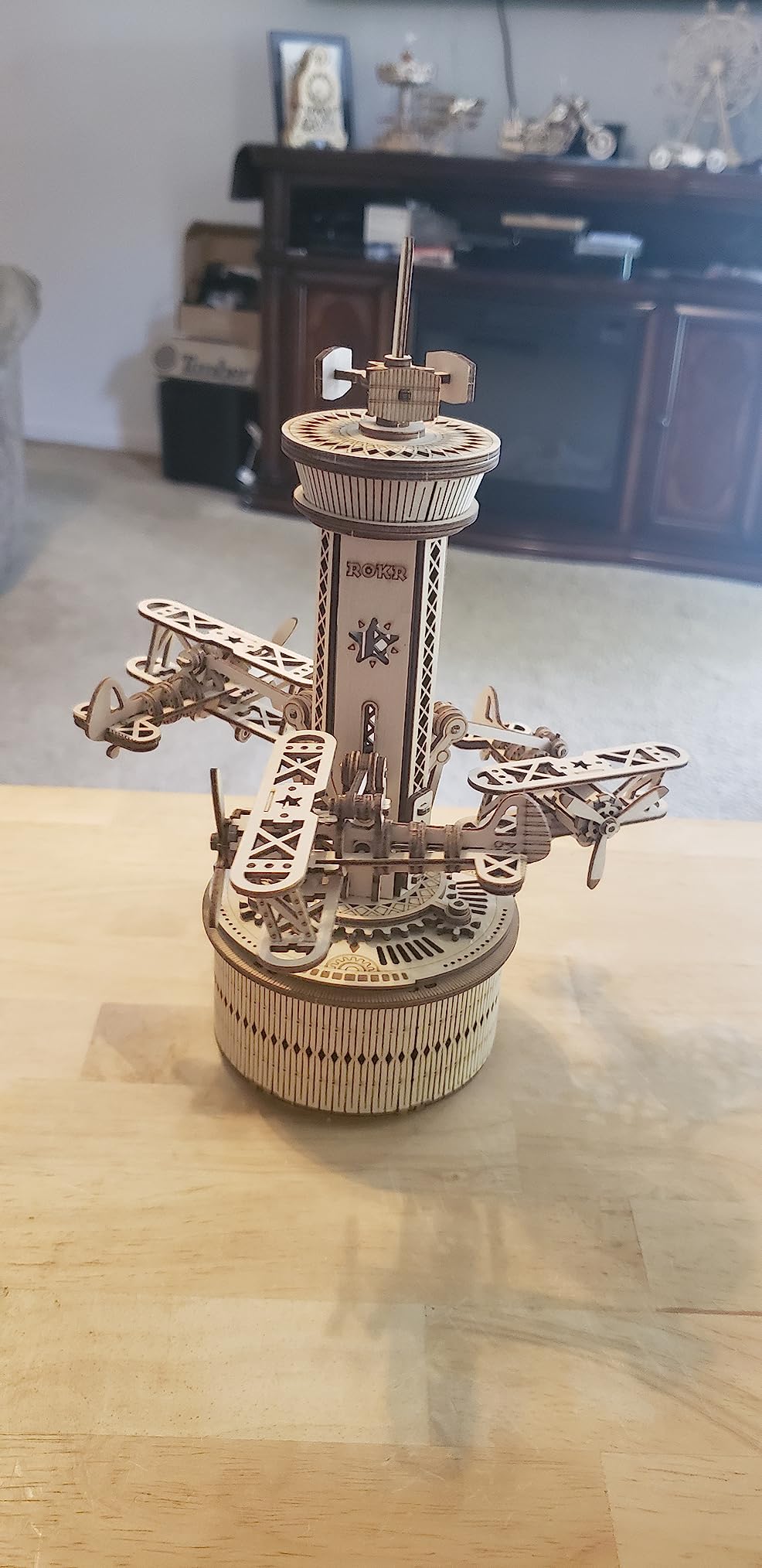 ROKR 3D Wooden Puzzle for Adults Airplane Tower Music Box - DIY Mechanical Model Building Kit 10