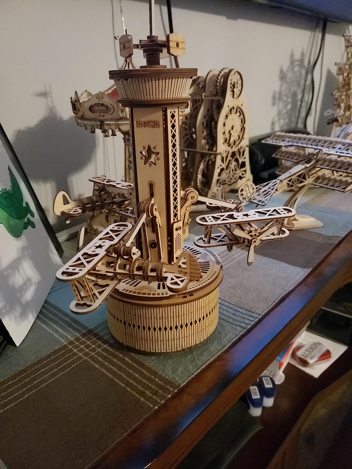 ROKR 3D Wooden Puzzle for Adults Airplane Tower Music Box - DIY Mechanical Model Building Kit 10
