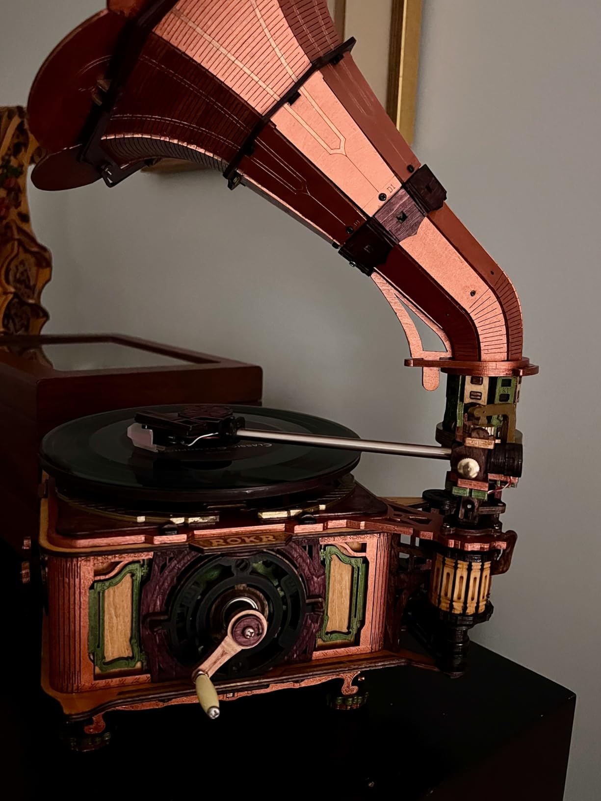 ROKR 3D Wooden Puzzles Gramophone for Adults - DIY Mechanical Model Kit 1:1 Replica Record Player Support 7