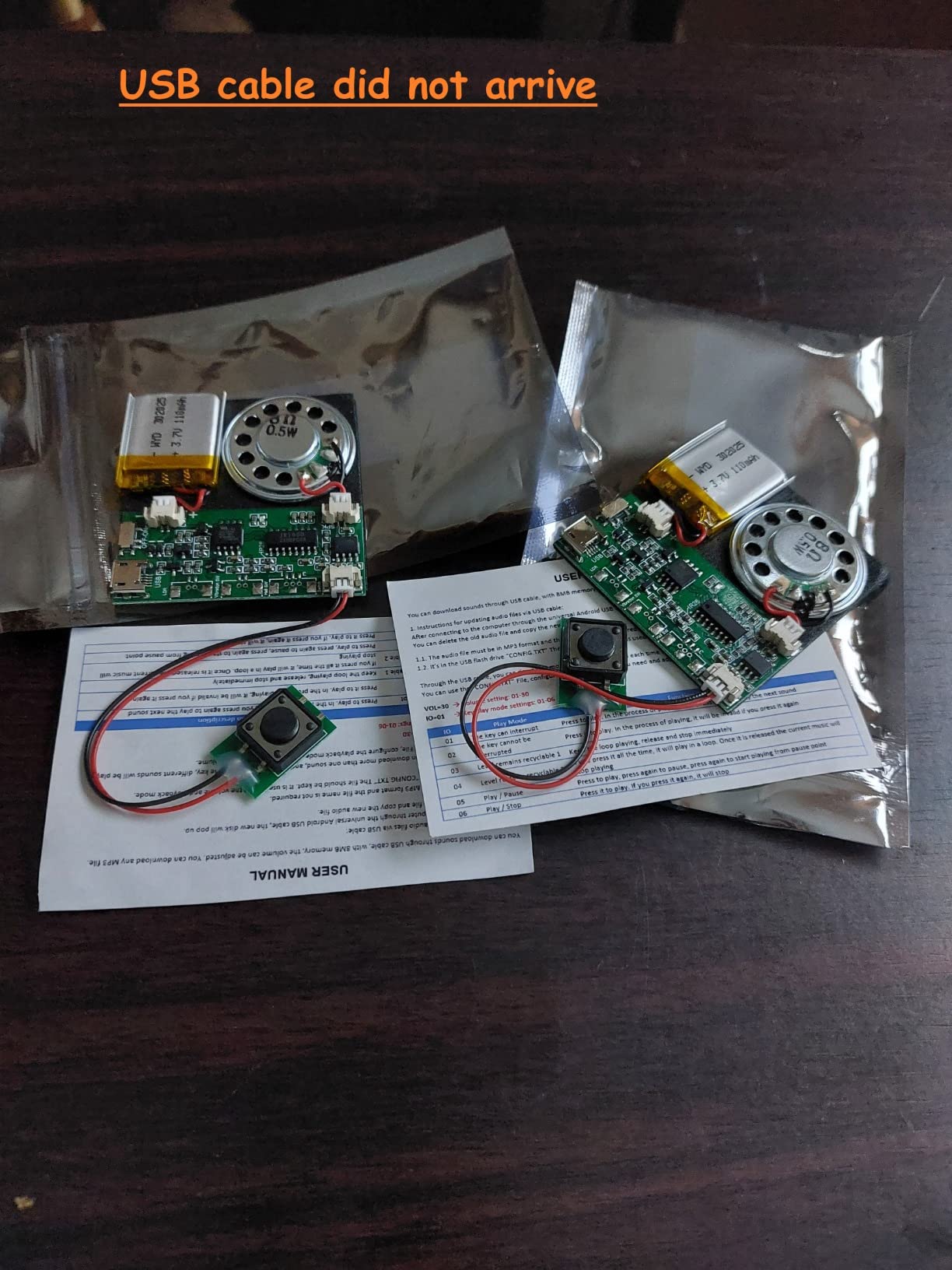 Press-Button Control Activated 8M MP3 Recordable PCB Sound Module USB Downloadable Sound Module for Crafts, Christmas,New Year Greeting Cards-with Speaker Lithium Battery Powered and USB Cable customer photo 2