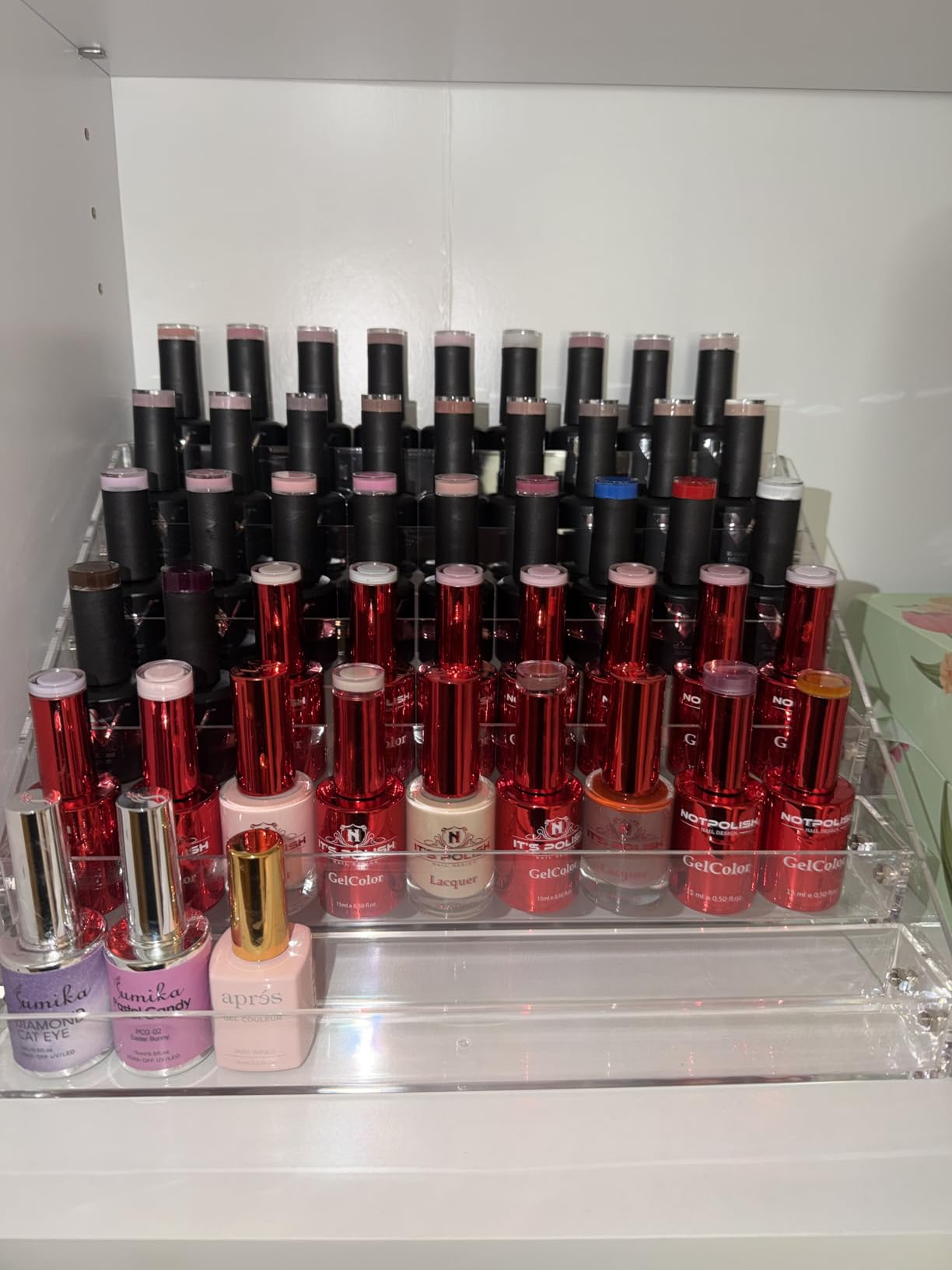 BTremary Clear Nail Polish Paint Organizer Holder Rack Shelf 6 Tier Acrylic Tattoo Ink Essential Oil Display Stand Holds Up to 48-96 Bottles for Table (Fit 1-2oz Bottles) customer photo 1