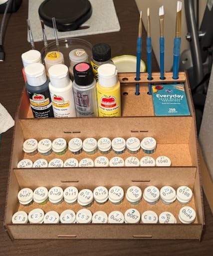 PROSCALE Universal Paint Organizer Rack for Miniatures Modeling Paint Holder for all kind of Bottles + Brush/Tool Slots Compatible with Citadel, Vallejo, Army Painter, Tamiya, others (Module B) customer photo 1
