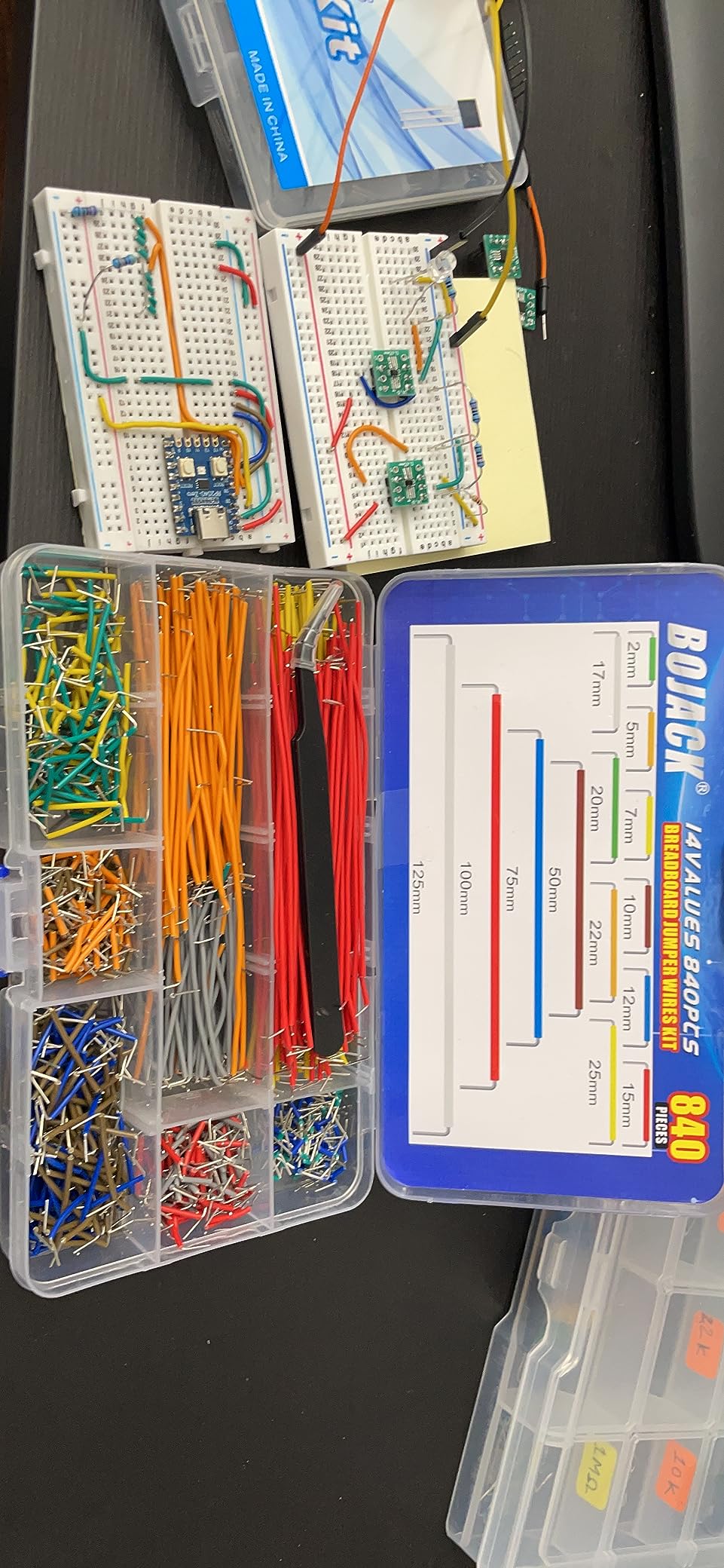 BOJACK 14 Vaules 840 pcs 2-125mm Solderless Flexible Breadboard Connecting Line Cables Breadboard Jumper Wires kit customer photo 1