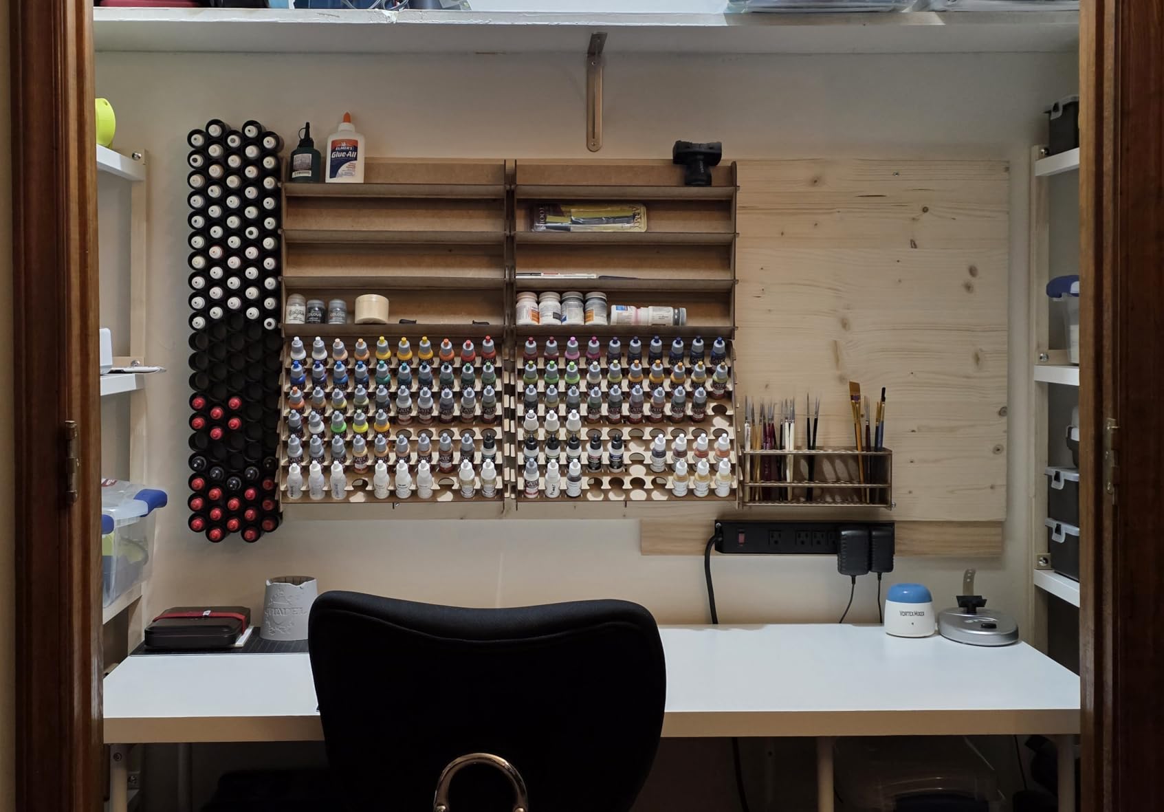 PROSCALE Universal Wall Paint Organizer for Miniatures & Modeling, Vertical Paint Shelf with Flat Shelves (No Holes) for Mixed Bottle Sizes, Compatible with Vallejo, Citadel, Army Painter, AK customer photo 2