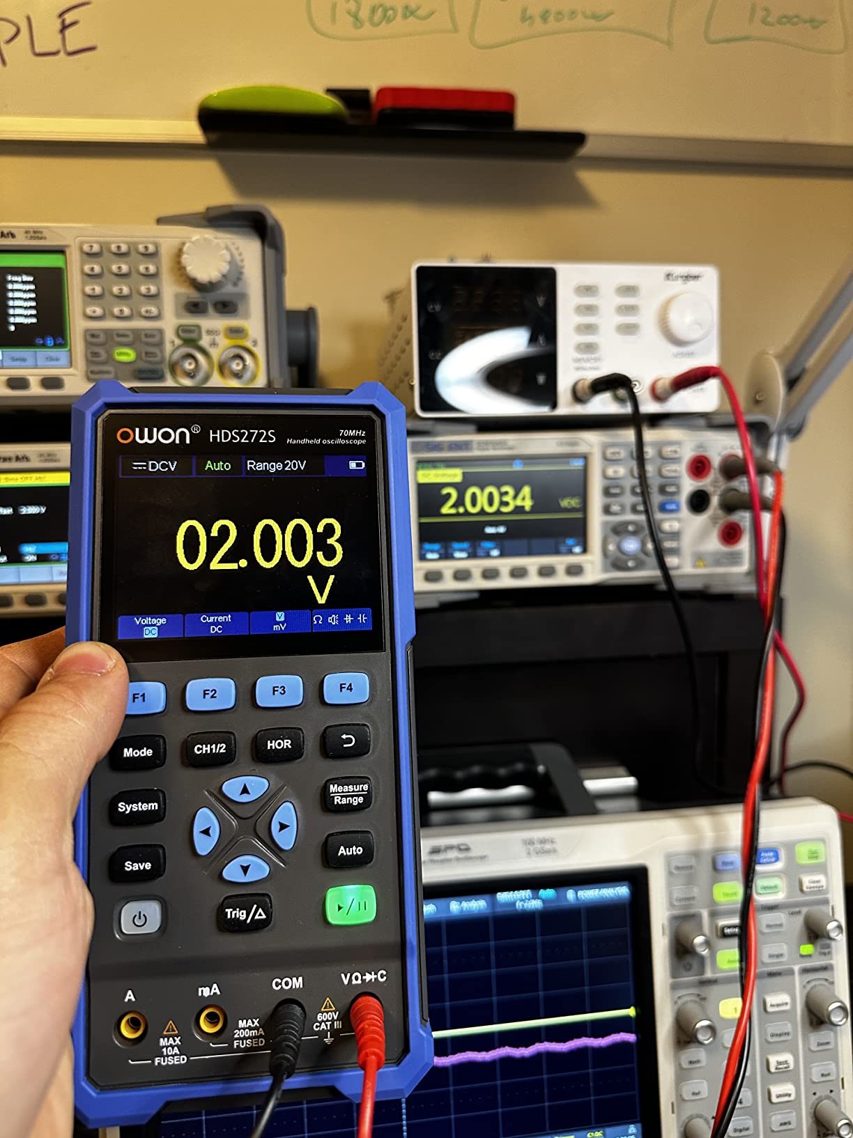 OWON HDS272S Oscilloscope, Handheld Oscilloscope Multimeter 70MHz Bandwidth 3 in 1 Portable Waveform Generator with 3.5