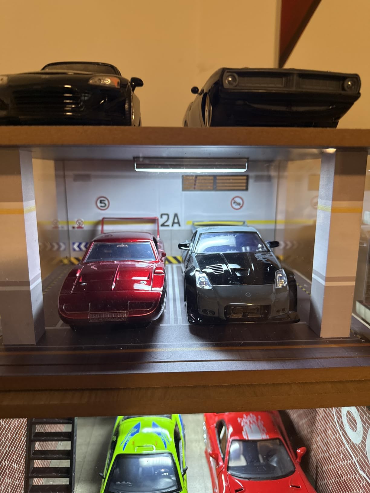 Display Case for Diecast Cars with Clear Acrylic and LED Lighting 1 24 Scale (2 Parking Gray) customer photo 1