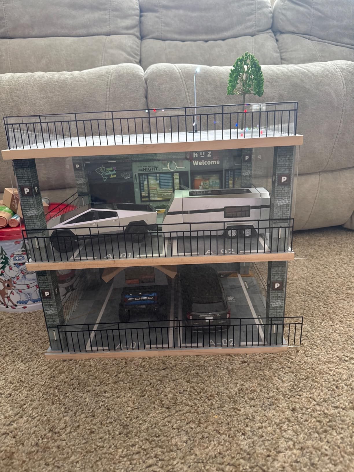 1:18 Scale 3-Tiers Model Car Display Case with Parking Lot Scene for Sports Car and Lego Models Collector, Display Stand for Alloy Car Toy with Light (3-Tiers Convenience Store Parking Lot) customer photo 2