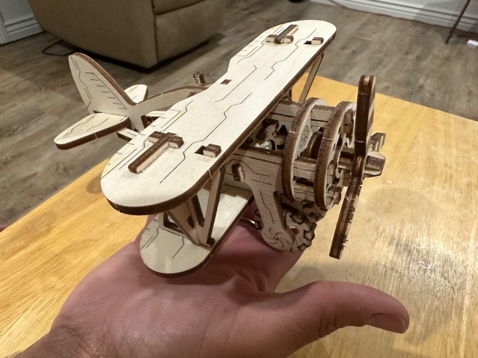 WOODEN.CITY Biplane 3D Wooden Plane Puzzle - Mechanical Model Kit with Rubber Motor & 56 Laser-Cut Pieces - Build & Display Vintage Aircraft for Adults and Teens - Wood Gift customer photo 1