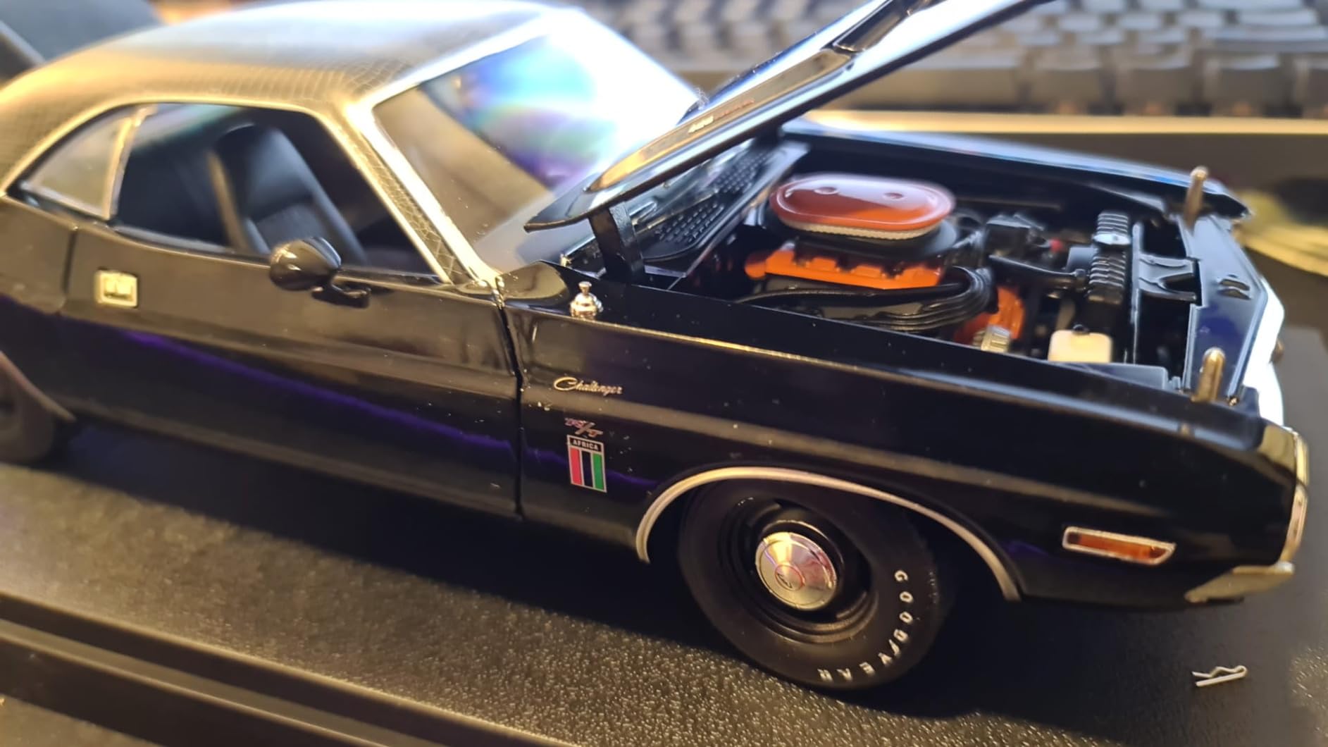 1970 Challenger R/T 426 HEMI The Black Ghost Black with White Tail Stripe 1/18 Diecast Model Car by Greenlight customer photo 1