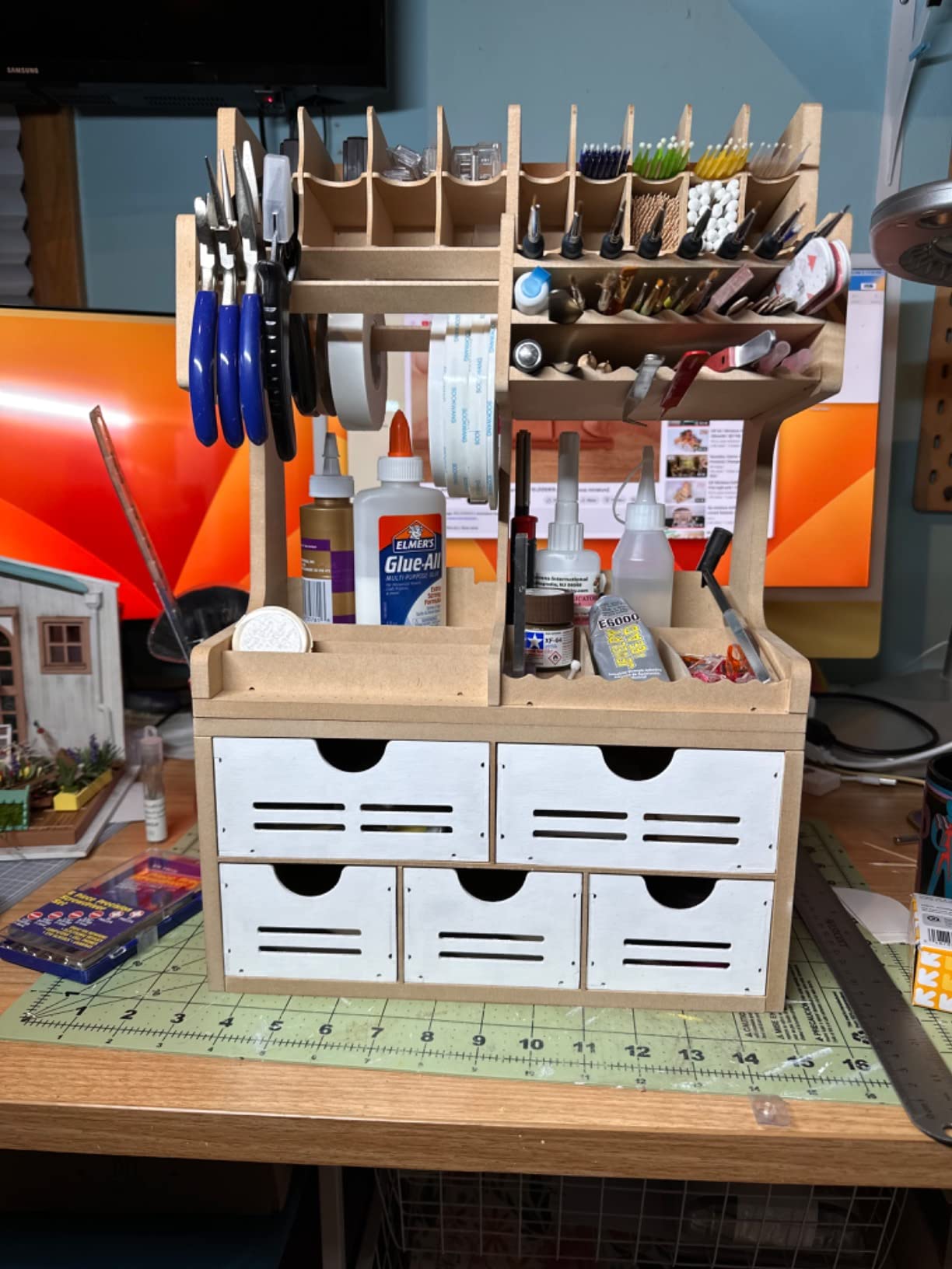 Plastic Model Kit Tool Storage Rack, Drawer Hobby Modeling Tool and Parts Storage, Wooden Paint Organizer with MDF Material, Craft Supplies Storage for Tamiya Gundam Tools customer photo 1