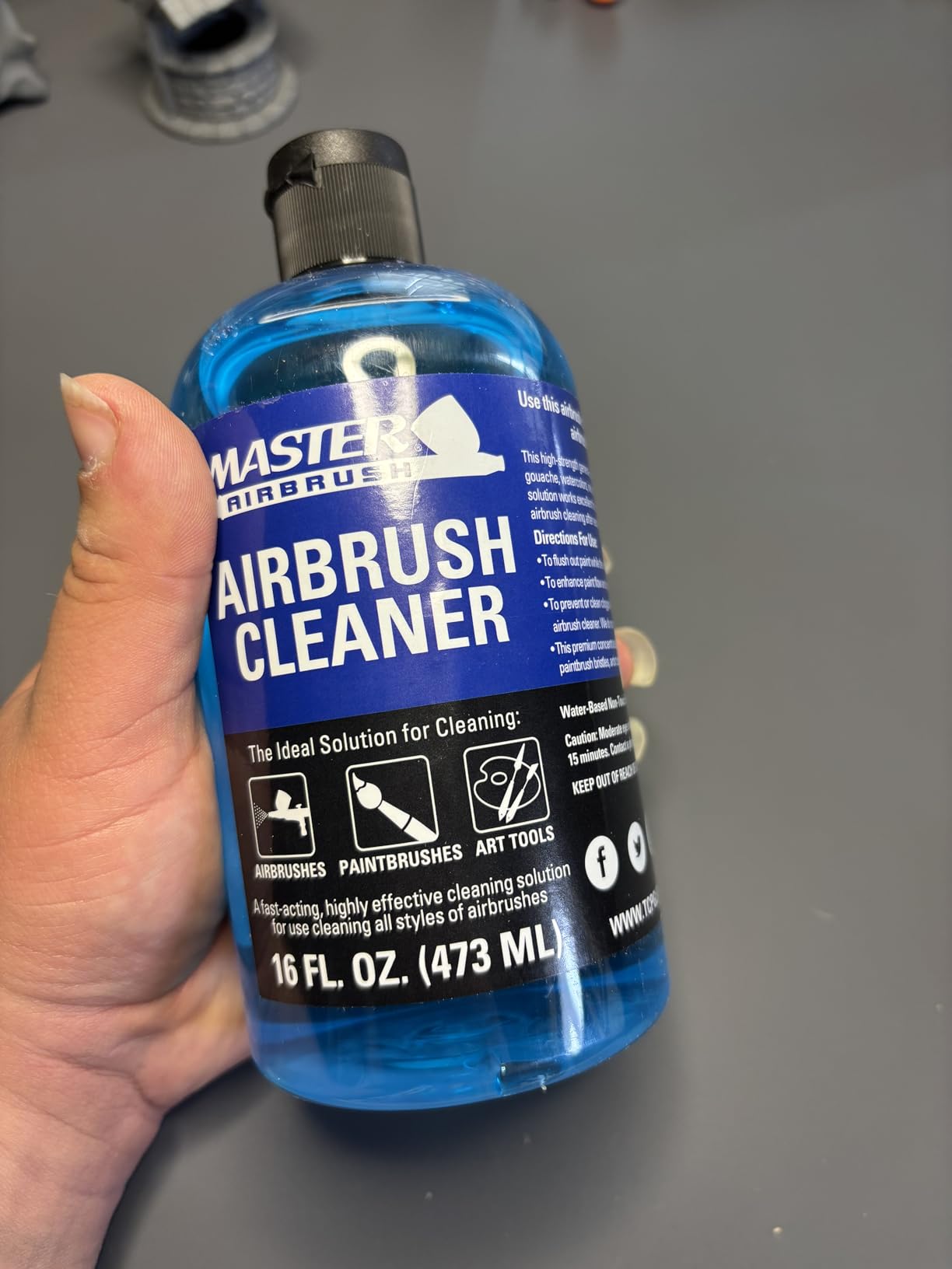 Master Airbrush Cleaner, 16-Ounce Pint Bottle - Fast Acting Cleaning Solution, Quickly Remove Water-Based Acrylic Paint, Watercolor, Makeup - Clean Clogged Airbrushes, Brushes, Artist Tools customer photo 1
