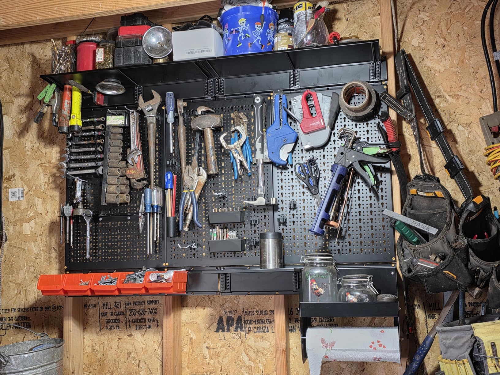 TORACK Metal Pegboard Wall Organizer 4ft Wide, Tool Storage Pegboard System for Garage with Accessories, Wall Mount Storage Bins, Shelves, Peg board Tool Organizer Kit for Workbench(Black) customer photo 2