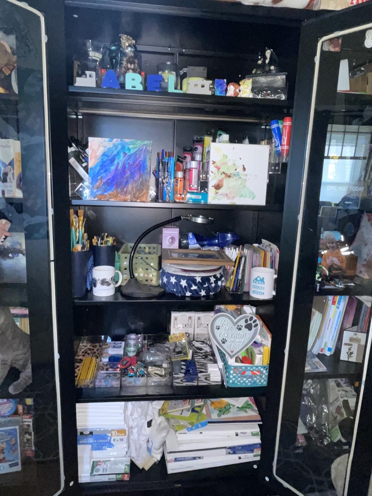 Display Cabinet with Glass Doors, 71 Inches Metal Display Case with 4 Adjustable Shelves, Curio Storage Cabinet with Lock for Home, Office, Book, Pantry, Assemble Required (Black) customer photo 1