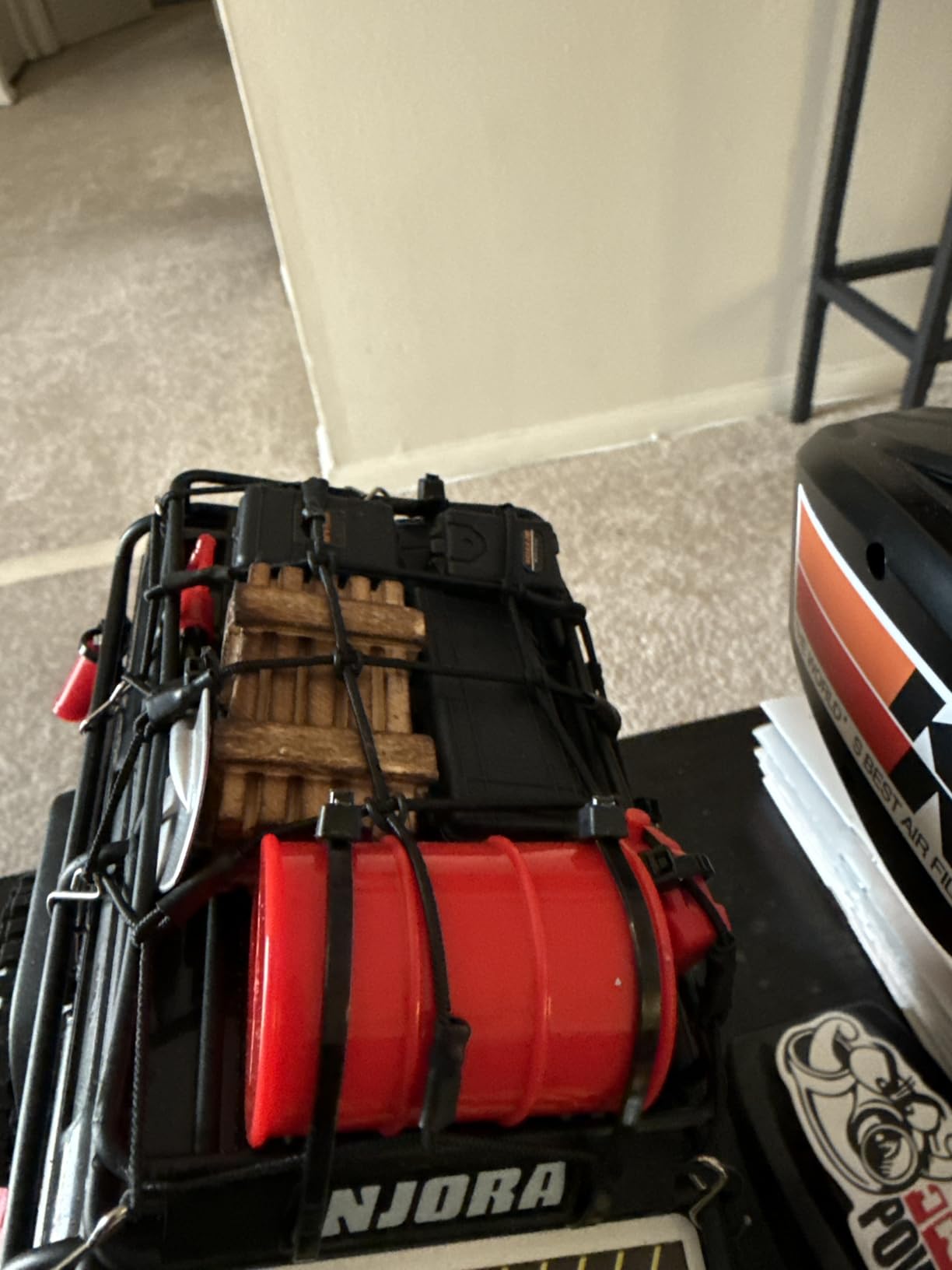 GLOBACT 1/24 1/18 RC Crawler Accessories Car Roof Decoration Luggage Net, Recovery Board, Fire Extinguisher, Toolbox, Wood Box, Shovel for 1/18 TRX4M 1/24 Axial SCX24 (12Pcs Black Orange) customer photo 1