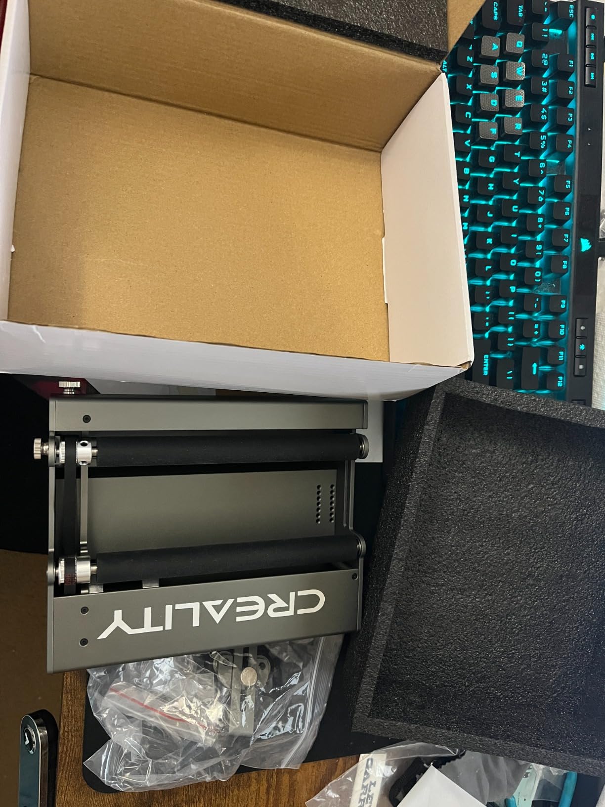 Laser Rotary Roller, Creality 360° Laser Engraver Y-axis Rotary Module for Engraving Curved Surface Objects, diameter 5mm to 120mm Cylindrical & Conical, like Cups, Bottles, Pens, Cans and etc customer photo 2