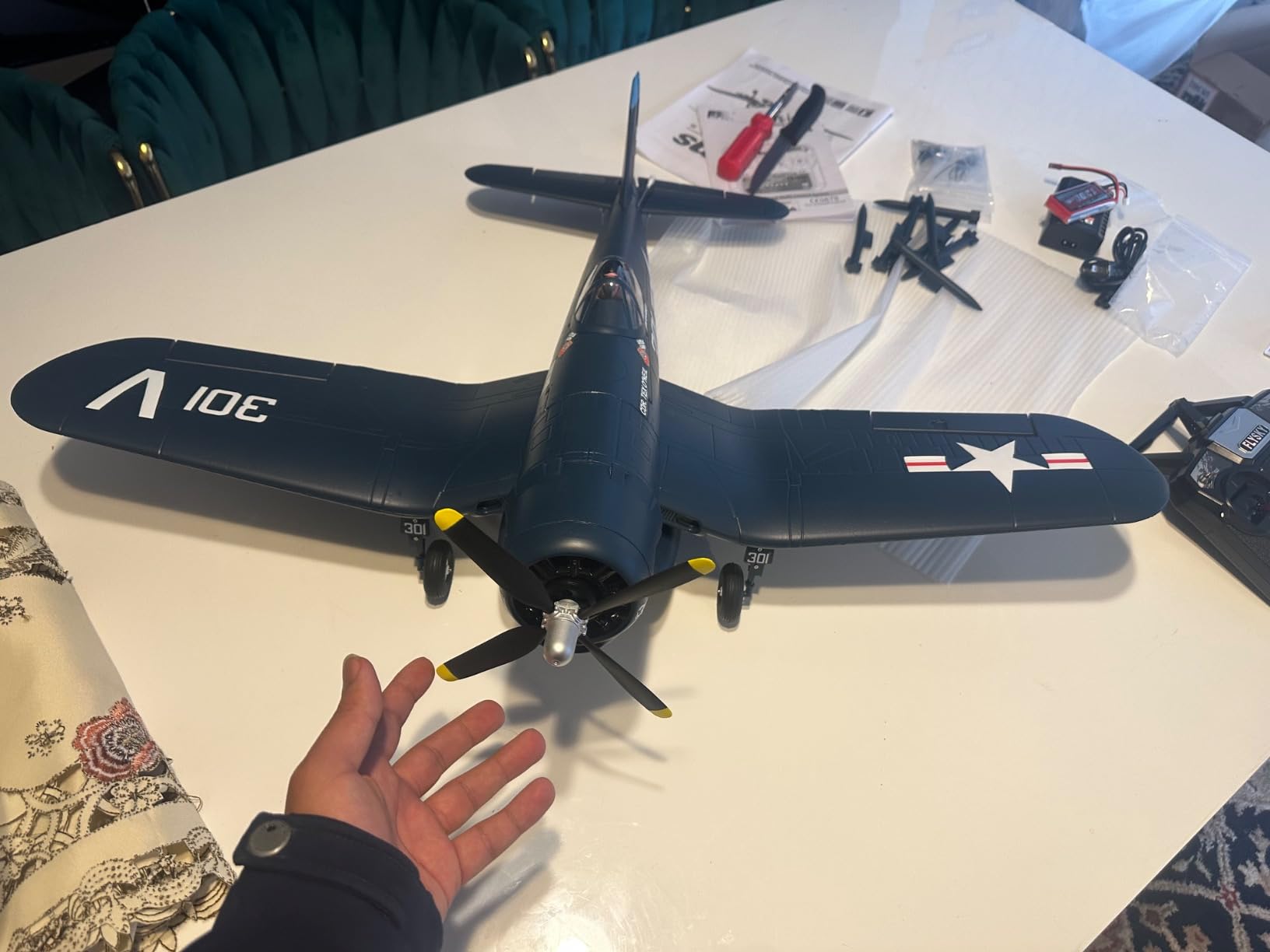 Fms Rc Planes for Adults Remote Control RTF Airplane 800mm F4U Corsair V2 Blue Without Reflex 4 Channel RTF Rc Airplanes Ready to Fly (Including Transmitter,Receiver,Charger) customer photo 1
