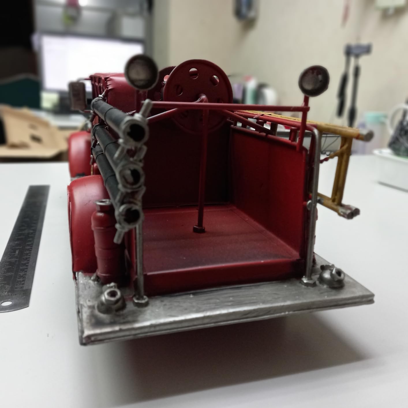 Truck Model Retro Fire Diecast Metal Miniature Vehicles Large Fire Fighting Truck Decor Home Antique Truck Decor Automotive Decor 16.4'' Long customer photo 2