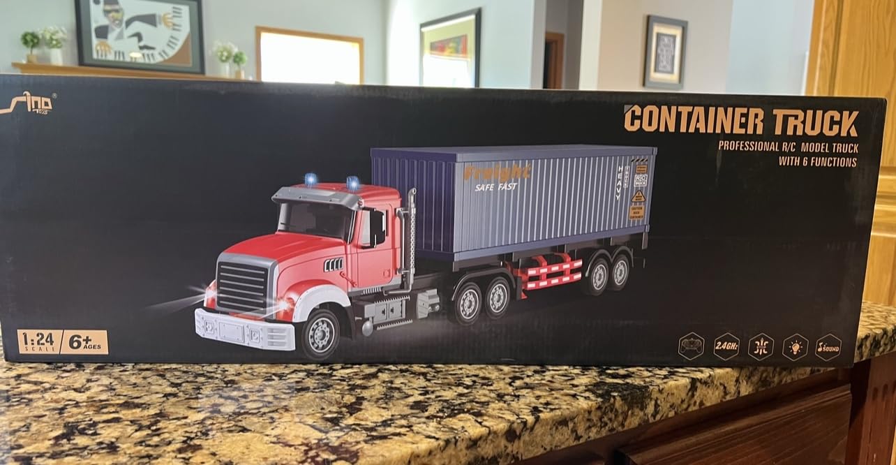Mostop RC Semi Truck with Trailer - 22.5 Inch Remote Control Semi Truck Toy for Kids, 1:24 Scale Container Truck with 2 Batteries, Carrier Van Transport Vehicle with LED Light & Music,Great Gift customer photo 1