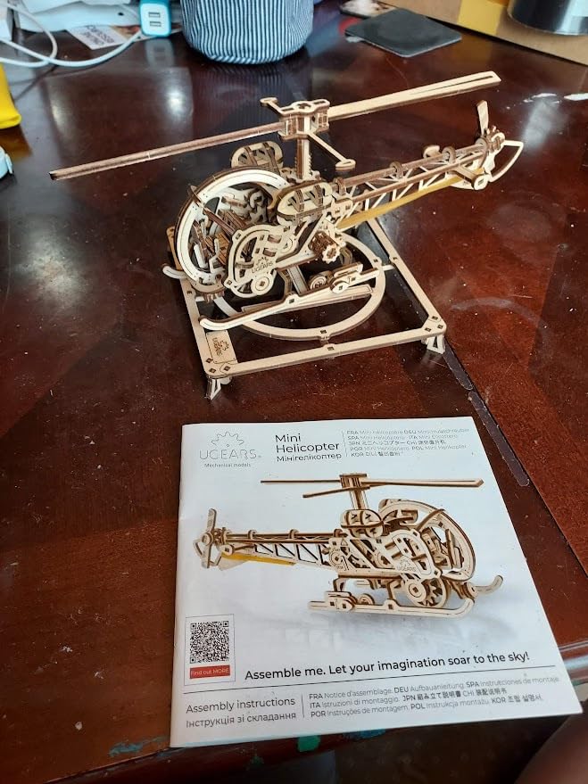 UGEARS Wooden 3D Puzzles for Adults - Easy Mini Helicopter Model Kit - Experience Aerial Innovation with Mechanical Puzzles DIY Kits for Adults - Ideal for Hobbyists, Aviation Enthusiasts - 167 Pcs customer photo 2