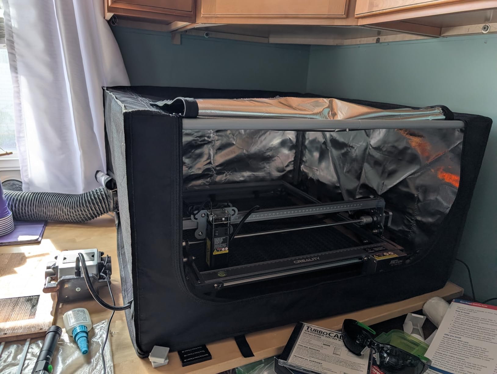 Creality Laser Engraver Enclosure 2.0, Laser Engraver Machine Protective Cover with Eye Protection, Insulates Against Fumes and Odors for Laser Cutting Enclosure Tent (28.3 * 28.3 * 15.7 inch) customer photo 1