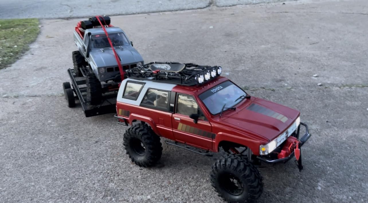 AMK RC Trailer, 1/10 Scale Trailer, Metal 1/10 RC Trailer with RC Trailer Hook Coupler and 1/10 RC Kinetic Winch Strap for 1/10 RC Crawler SCX10 TRX6 Redcat GEN8 TRX4 Upgrades customer photo 1