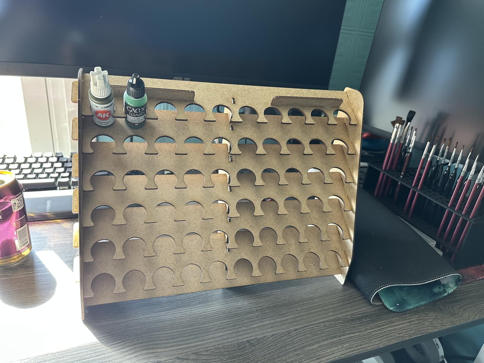 PROSCALE Wall Paint Rack Organizer for Miniatures & Modeling, Vertical Paint Stand with 26mm Dropper Holes + Top Brush/Tool Holder, Compatible with Vallejo, Army Painter, AK customer photo 1