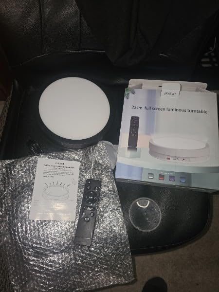 JAYEGT Variety Colors LED Light Base Non-Slip Rotating Display Stand , 66Lbs Load,360 Photography Turntable for Products Shows, Glass Crystal Artwork, Jewelry,Remote control(8.66inch / 6Color LED Light / White / Wired) customer photo 1
