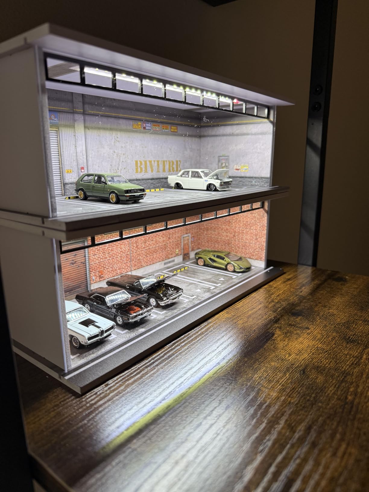 1/64 Diorama Display Case with LED Lights - Compatible with Hot Wheels Matchbox Mini GT Diecast Cars, for Model Car Display and Storage, Stackable Garage(Wheels) customer photo 2