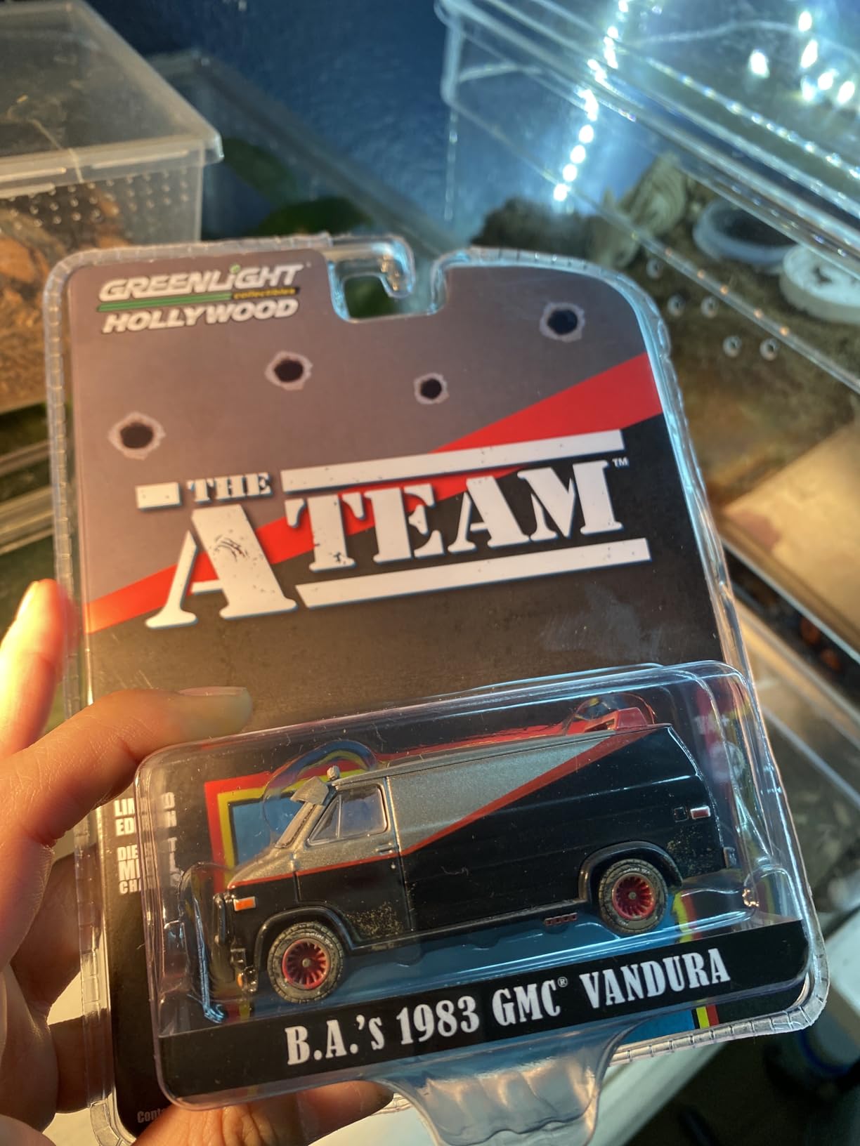 Greenlight 1983 Vandura Van (B.A.'s) Black and Silver with Red Stripe (Dirty Version) The A-Team TV Series Hollywood Special Edition 1/64 Diecast Model Car customer photo 1