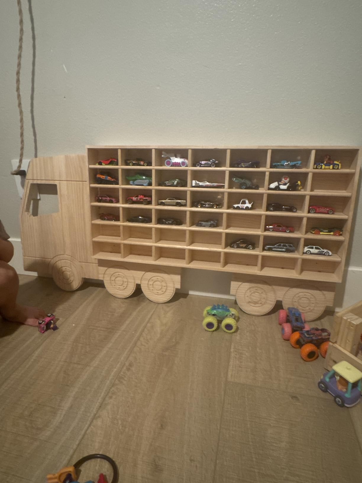 Wood Toy Car Display Rack, Holds 42 Diecast Cars Model Car Display Case 1/64 Scale Toy Cars Organizer Freestanding or Wall-Mounted Toy Car Storage Cabinet customer photo 1