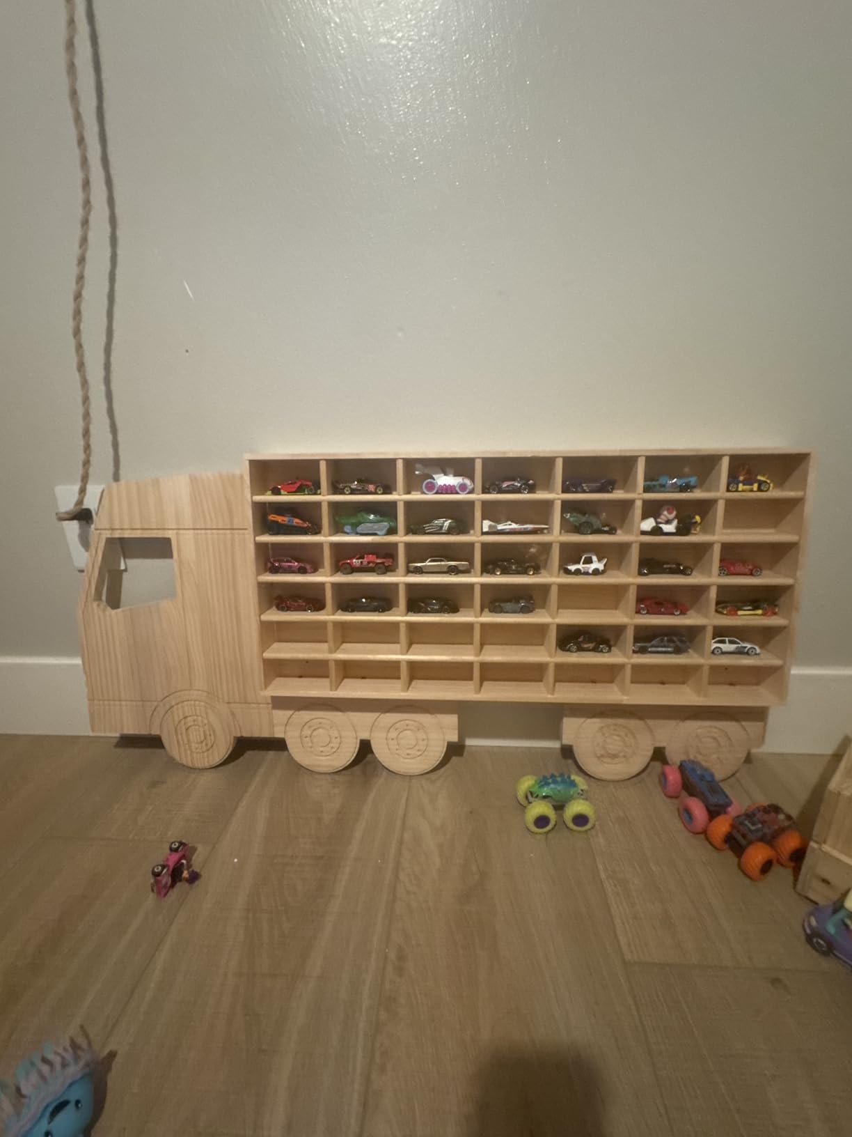 Wood Toy Car Display Rack, Holds 42 Diecast Cars Model Car Display Case 1/64 Scale Toy Cars Organizer Freestanding or Wall-Mounted Toy Car Storage Cabinet customer photo 2