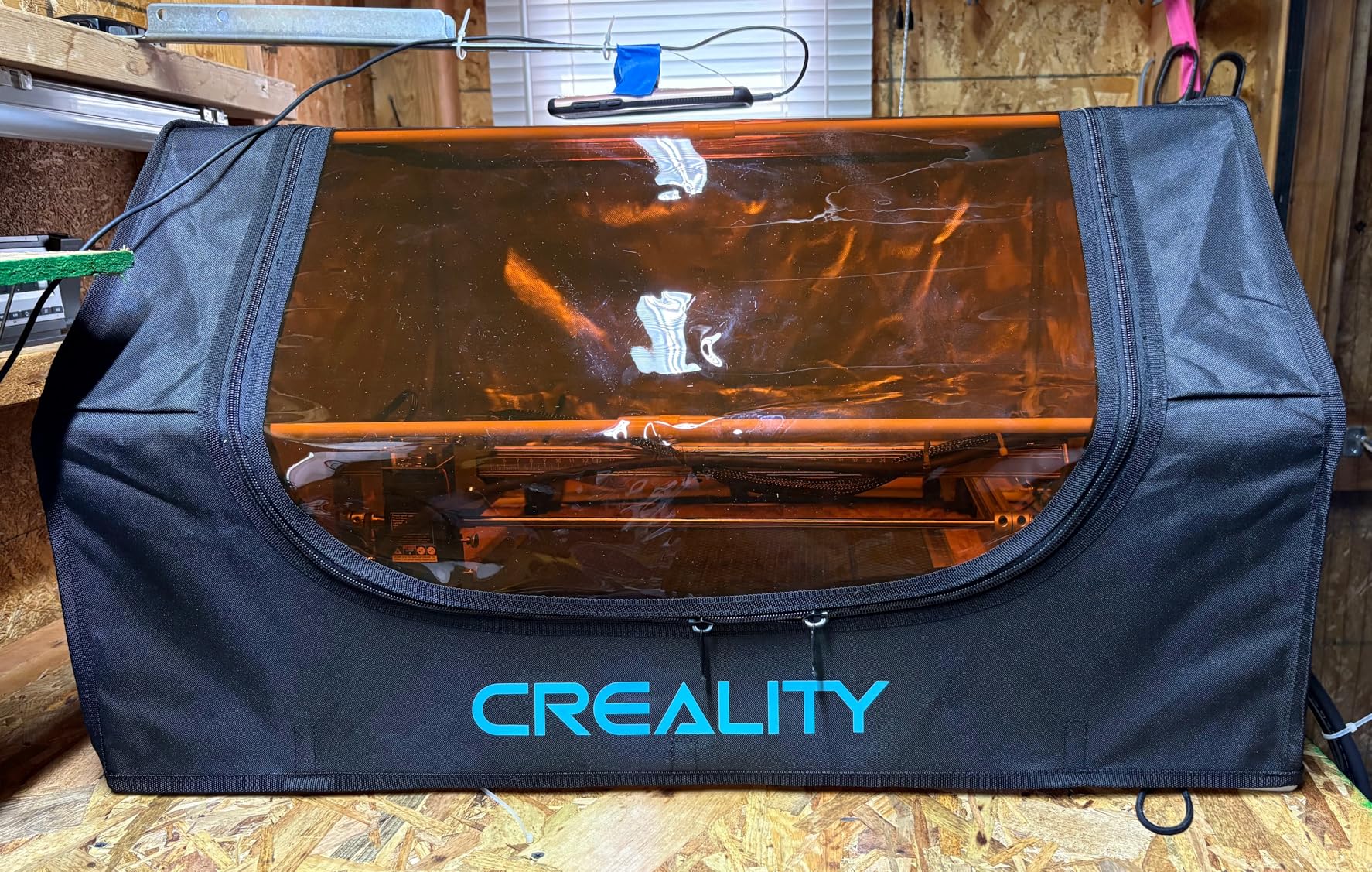 Creality Laser Engraver Enclosure, Fireproof and Dustproof Laser Cutter Protective Cover 27.5x28.3x15.7in with Fan and Pipe, Fits for Most Laser Engraver, Against Smoke, Odor, Noise and Eye Protection customer photo 2