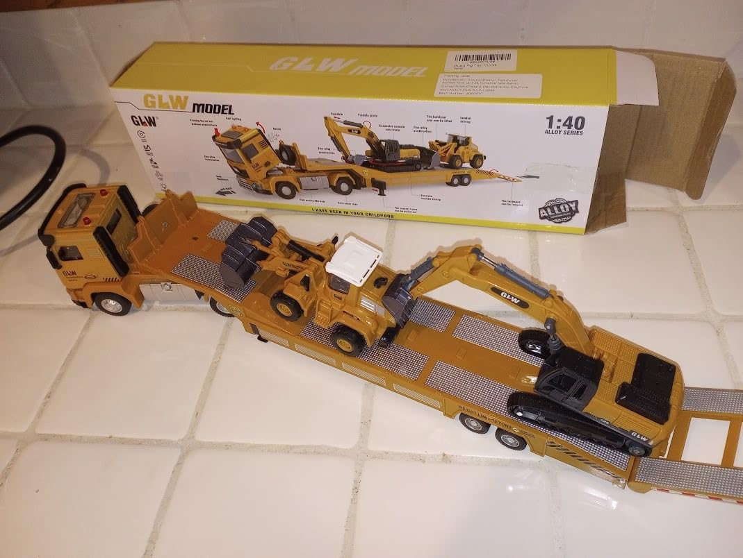 Pupu Pig Kids Toys for 3-7 Years Old Boys, Die-cast Construction Toys Set w/Semi Truck, Excavator, Bulldozer, Alloy Engineering Construction Vehicles Truck Toys w/Lights & Sounds customer photo 1