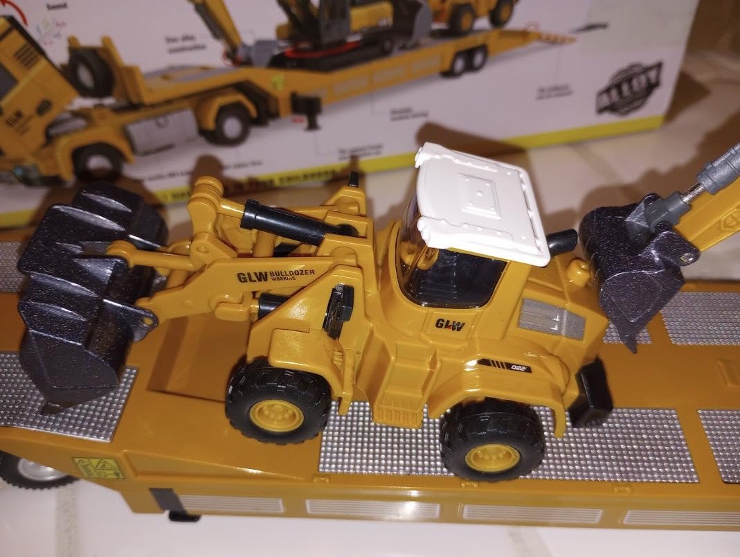 Pupu Pig Kids Toys for 3-7 Years Old Boys, Die-cast Construction Toys Set w/Semi Truck, Excavator, Bulldozer, Alloy Engineering Construction Vehicles Truck Toys w/Lights & Sounds customer photo 2