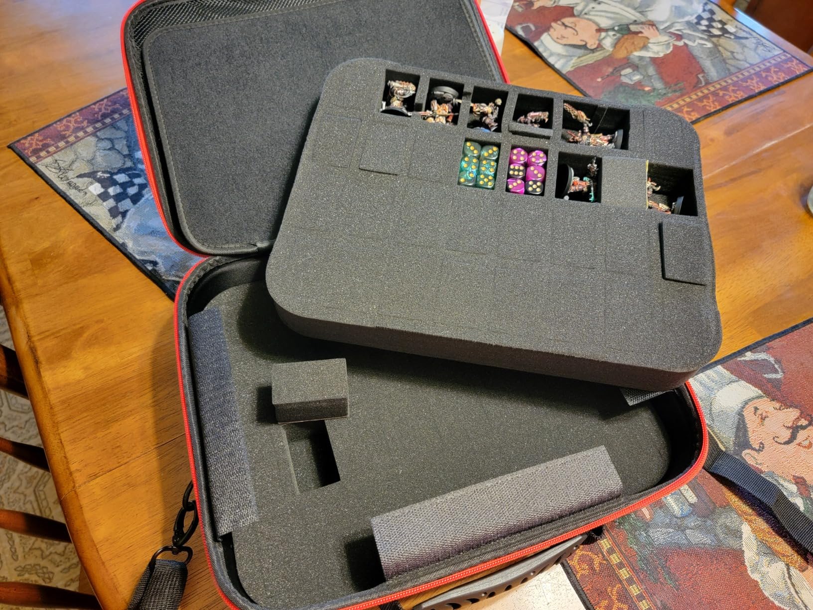 Miniature Storage Carrying Case -64 Slot Storage Case with 2 Impact-Absorbing Foam Trays For 32mm 40k, DND and More,case with Adjustable Shoulder Strap and zippered pocket. (64 Slot) customer photo 1