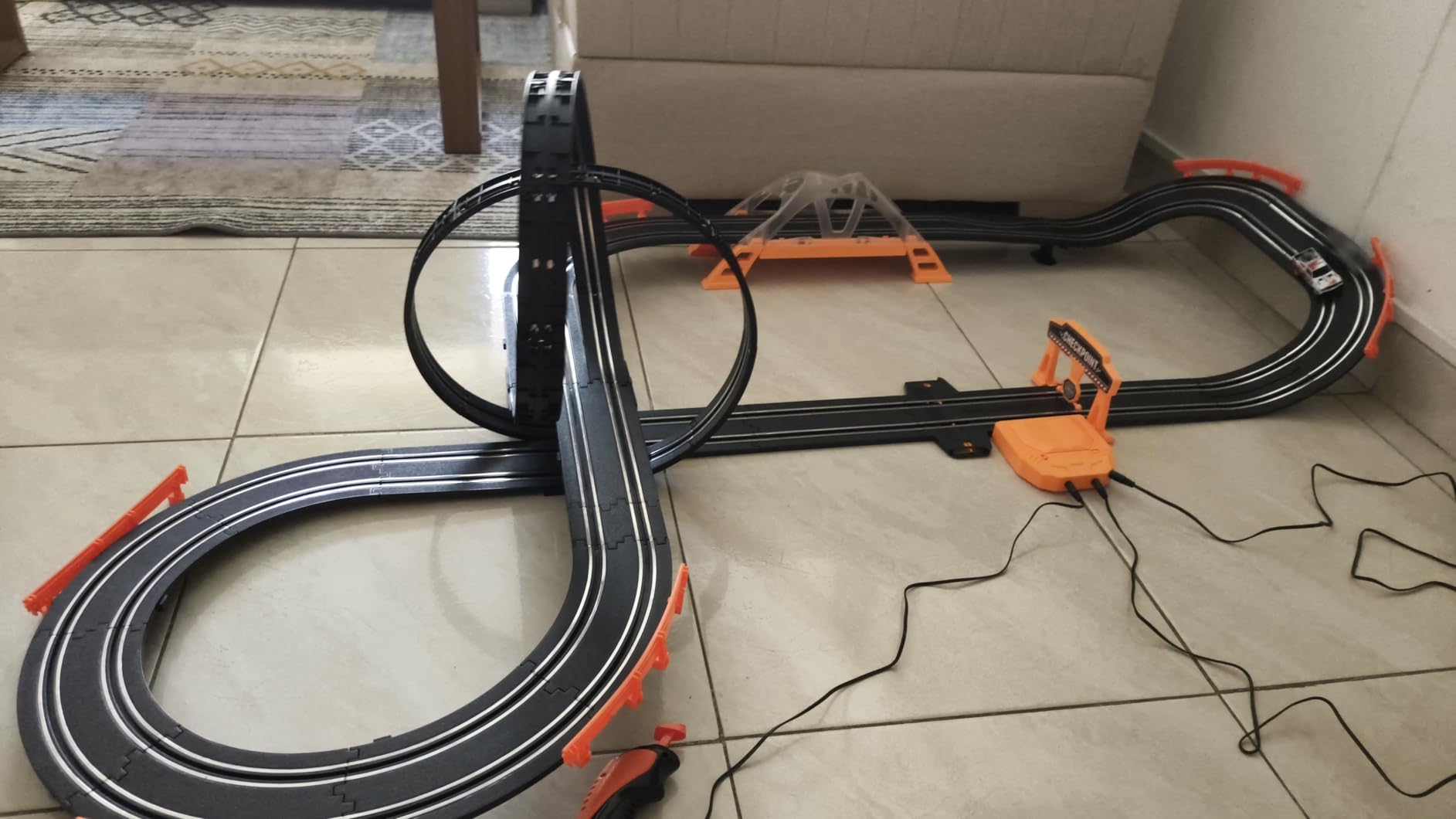 Slot Car Race Track Sets with 4 Slot Cars, Electric Race Car Track Include Slope Circular Overpass Track, Dual Racing Game Featuring Flash Bridge and Pendulum, Gifts Toys for Boys Kids Age 6 7 8-12 customer photo 2