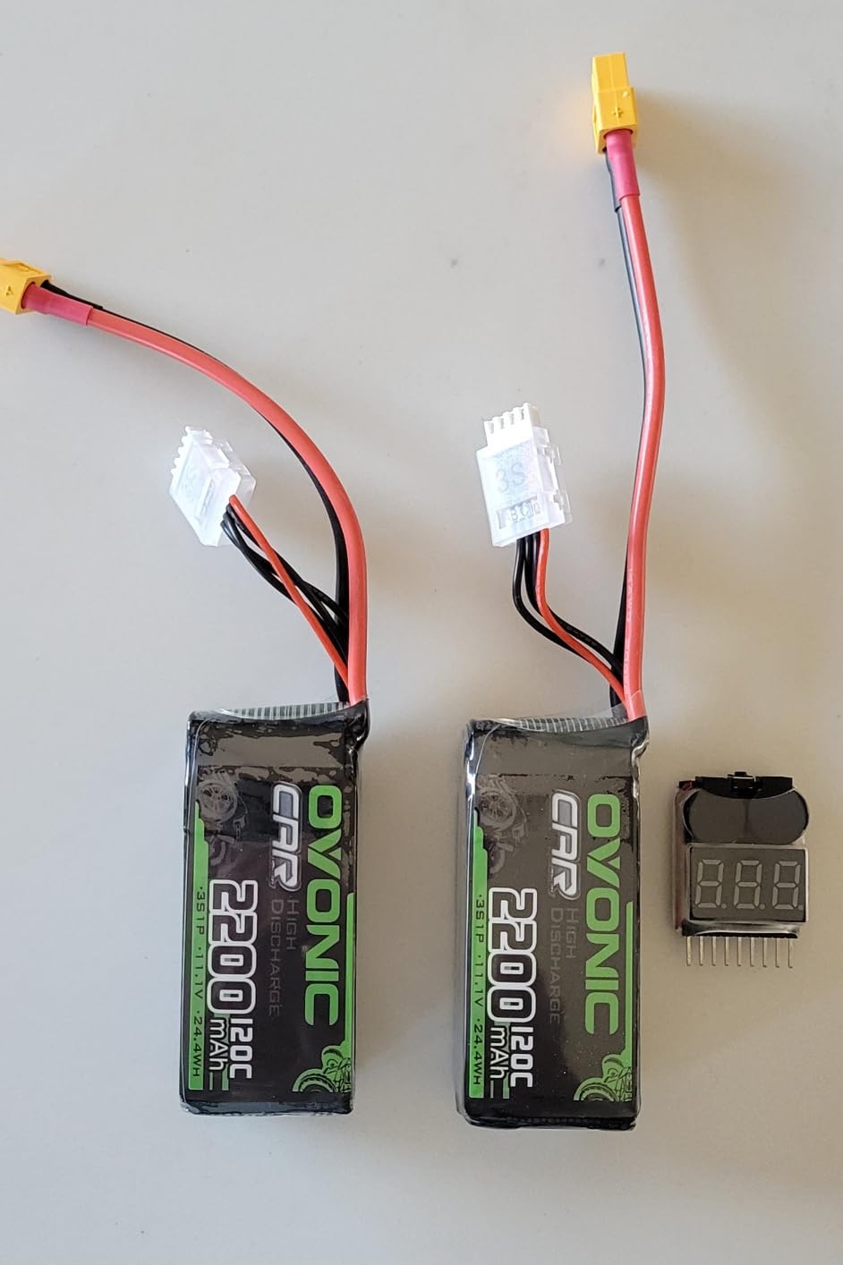 OVONIC 3S Short LiPo Battery 11.1V 2200mAh 120C with XT60 Plug for RC Car RC Truck Airplane Helicopter Boat Car Racing RC Hobby [2 Packs][77 D x 34 W x 26 H mm](with Lipo Voltage Checker) customer photo 1