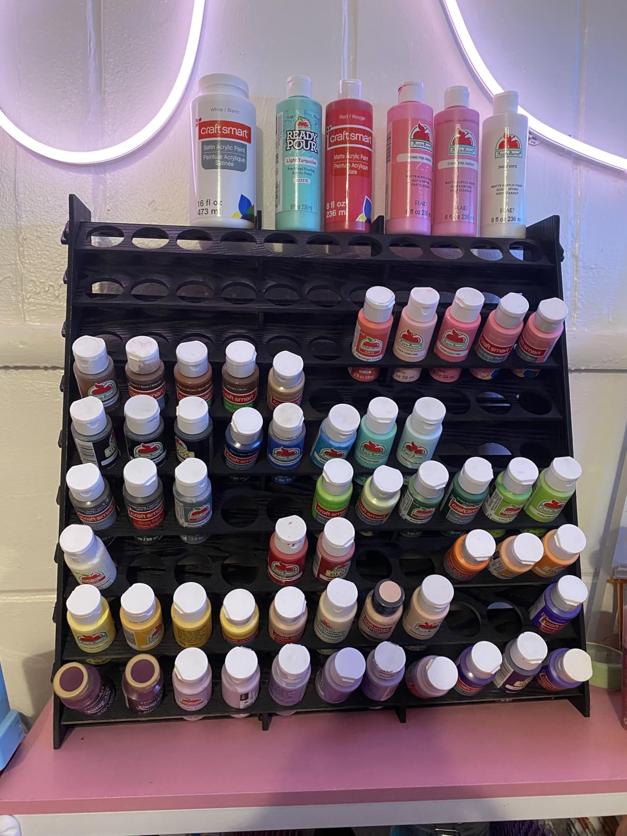 Extra Large Wooden 9-Tiers 99 Bottles' Capacity Wooden Paint Organizer & Paint Brush Rack for Acrylic OIL Craft Hobby Mini Model Painting Organizer for Artists (Vertical) customer photo 1