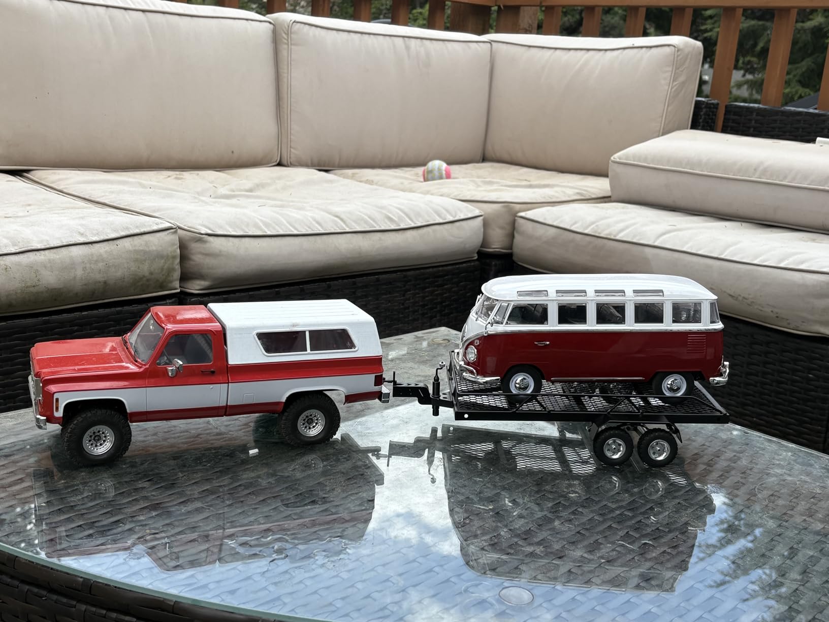 RC Trailer for Hauling Behind RC Car, Metal Flatbed Trailer with Hook Hitch for 1/18 1/24 RC Crawler TRX4M FCX18 Ascent-18 SCX24 FCX24 customer photo 1